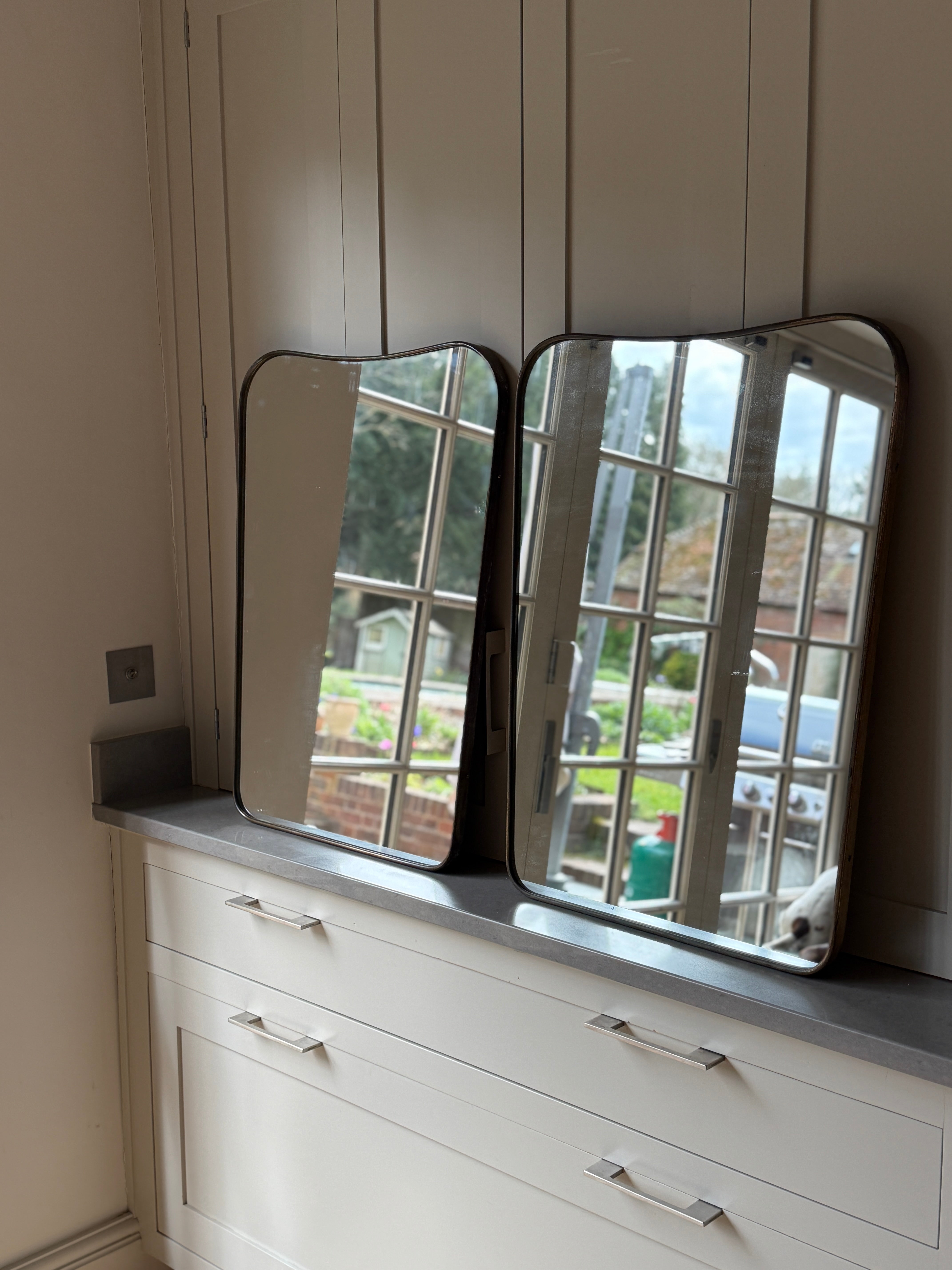 Rare Pair of Italian Brass Shield Mirrors - Circa 1950