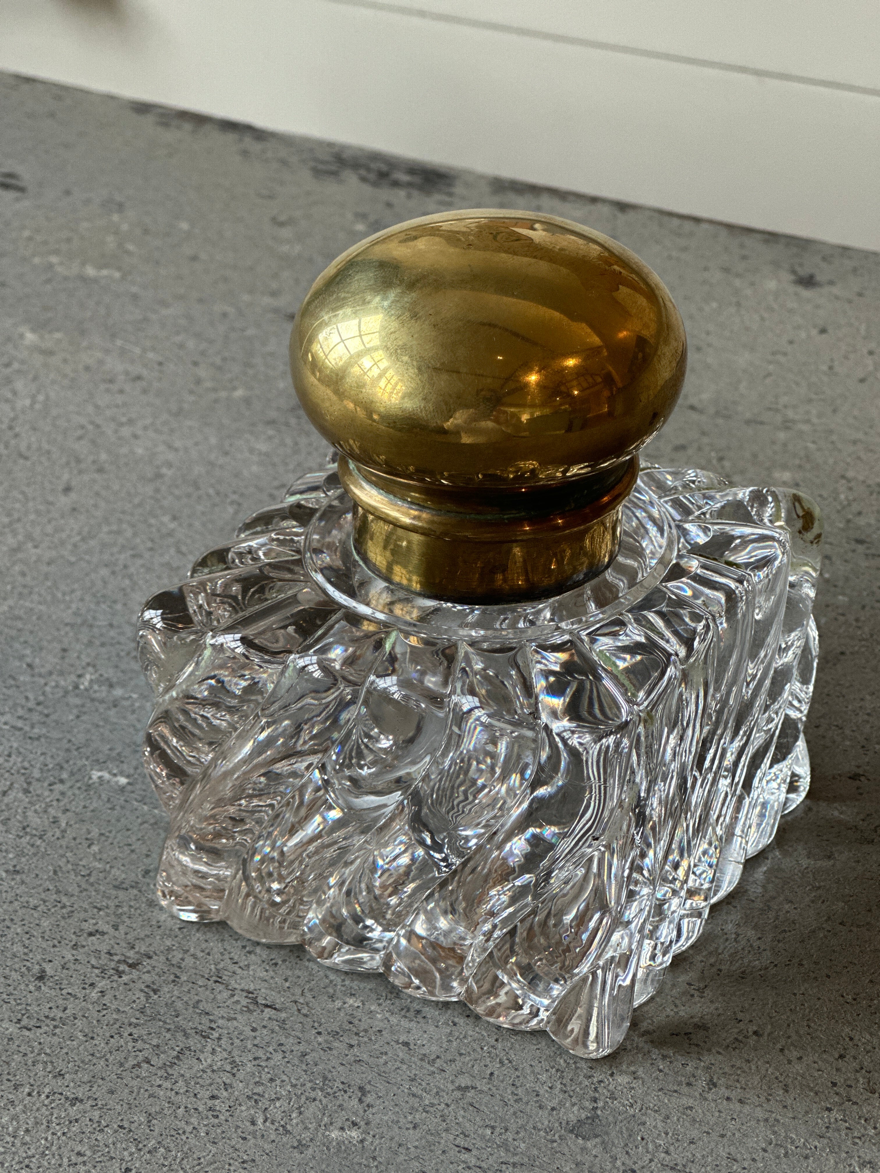 Baccarat Crystal and Brass Topped Inkwell, 1890