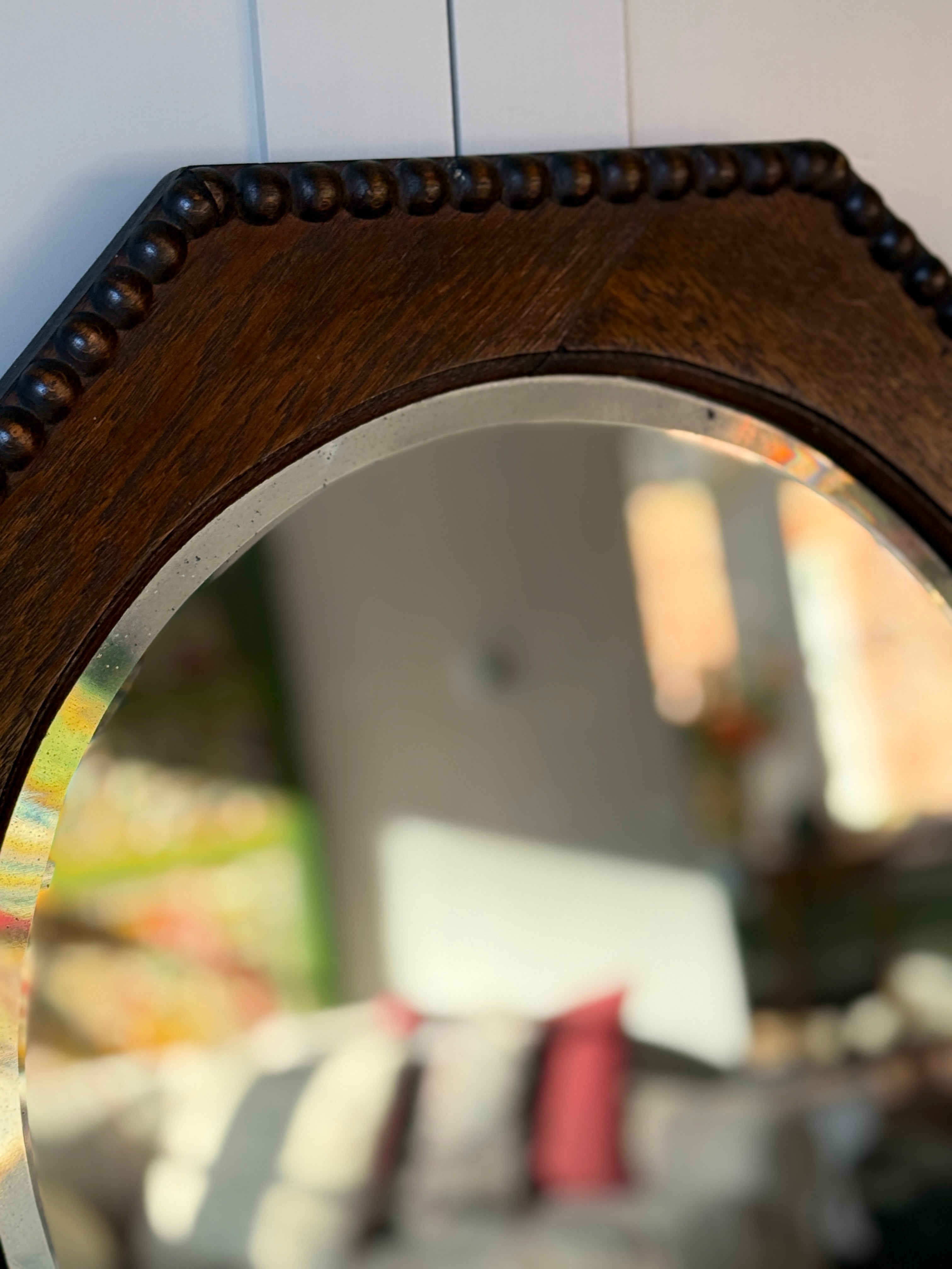Arts & Crafts Octagonal Wooden Mirror with Bobbin Border
