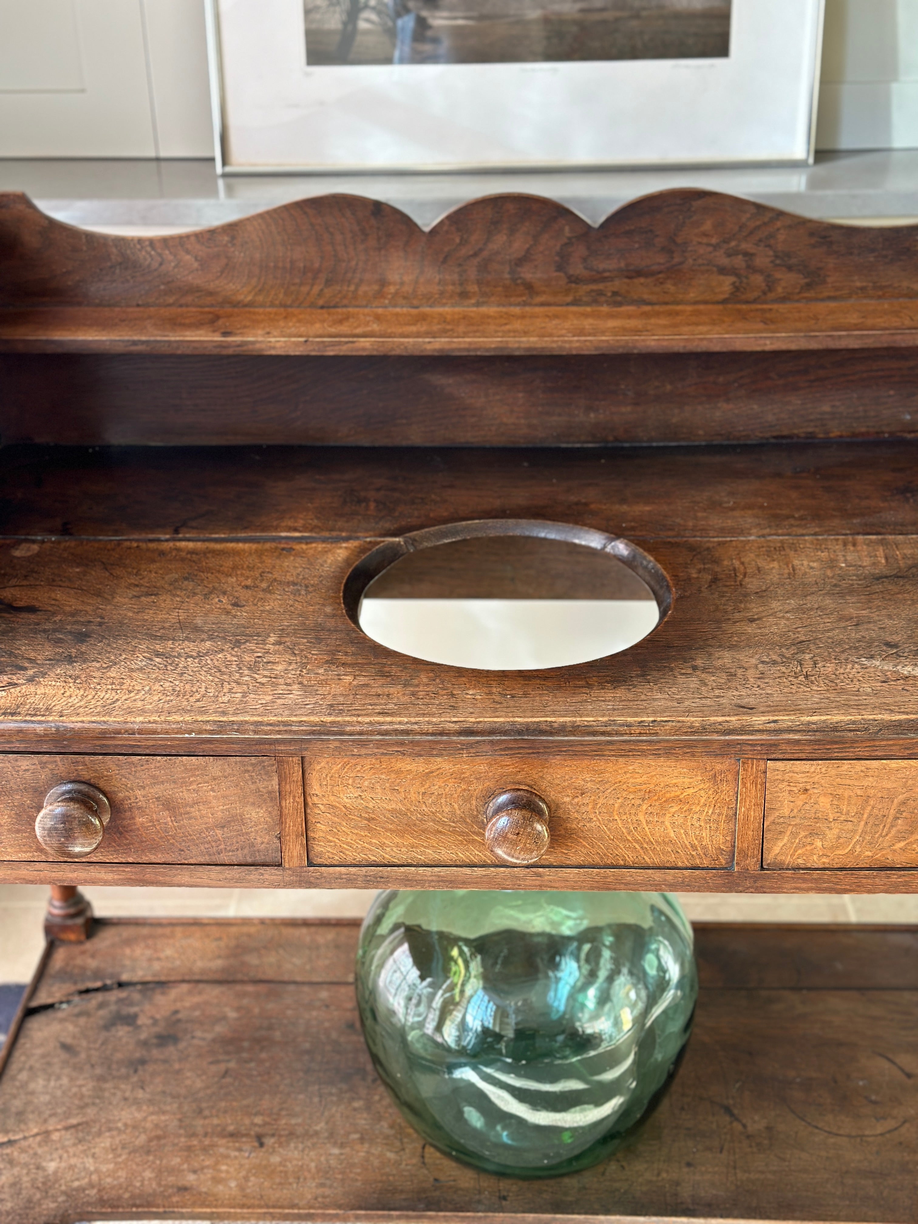 Charming Oak Washstand with Shaped Gallery