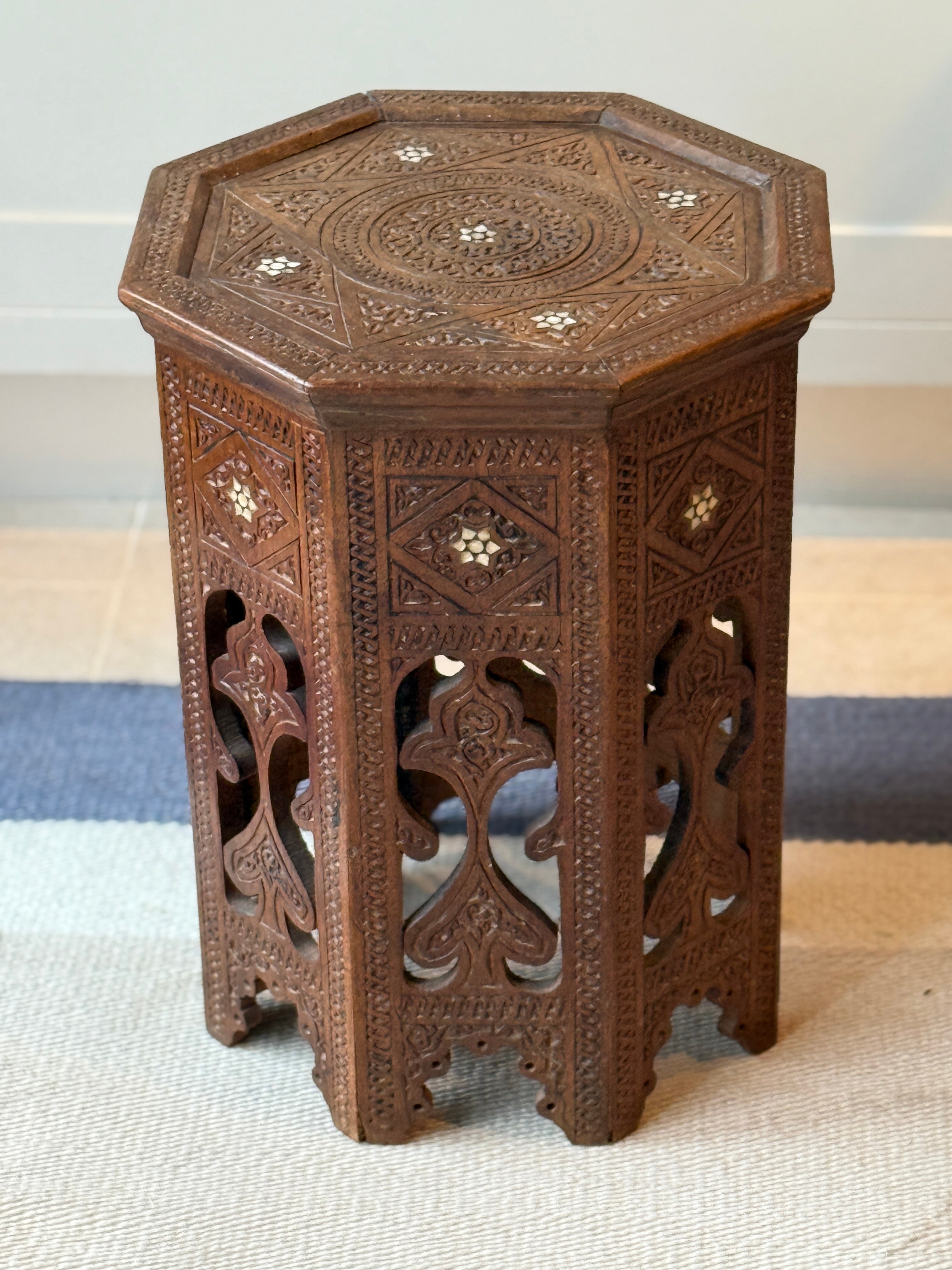 Octaganol Carved Moroccan Table