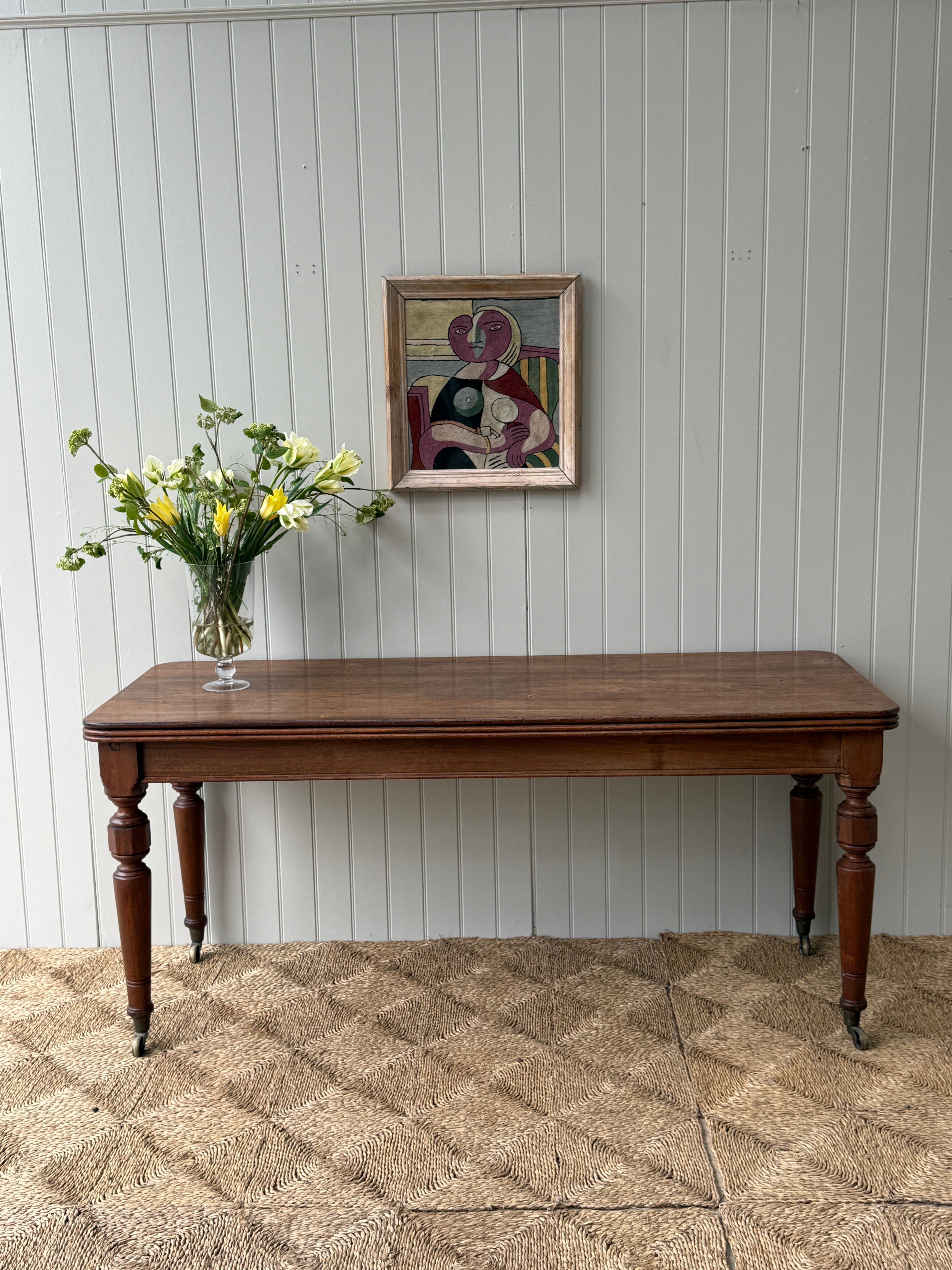 Large Early 20th English Oak Console or Display Table on castors