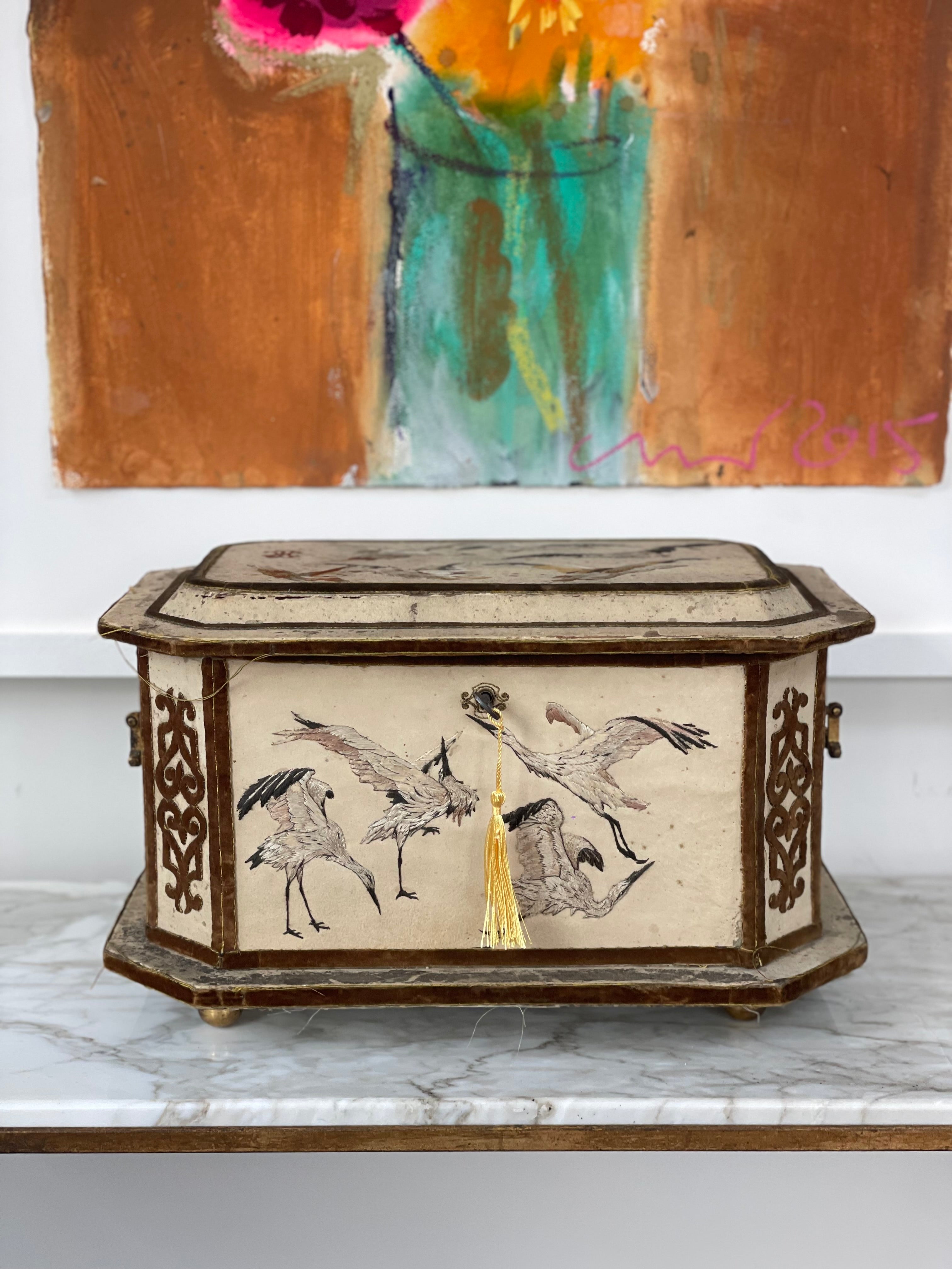 French 19th Century Velvet Embroidered Box