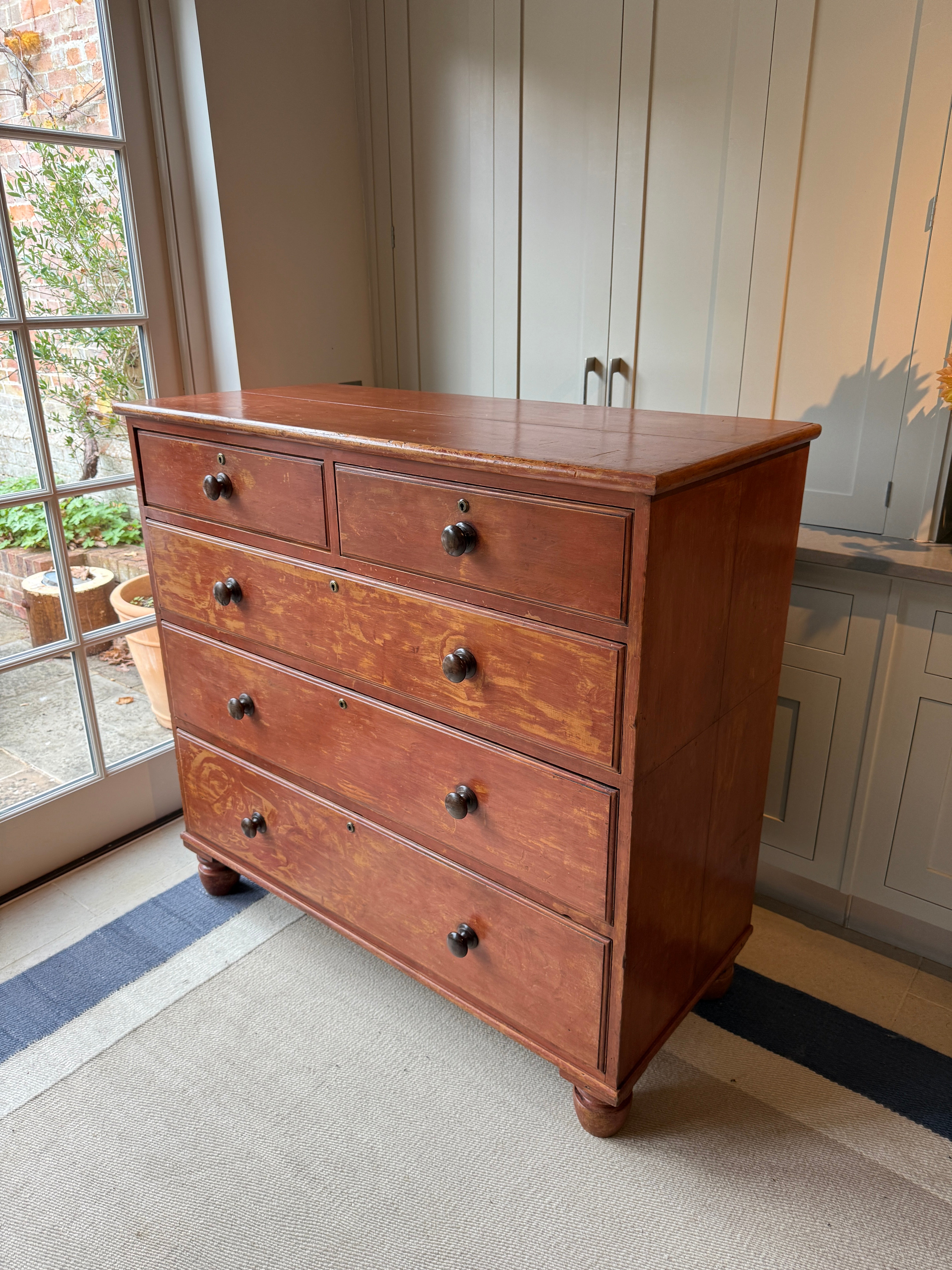 Large Red Pine Scumble Glazed Chest of Drawers
