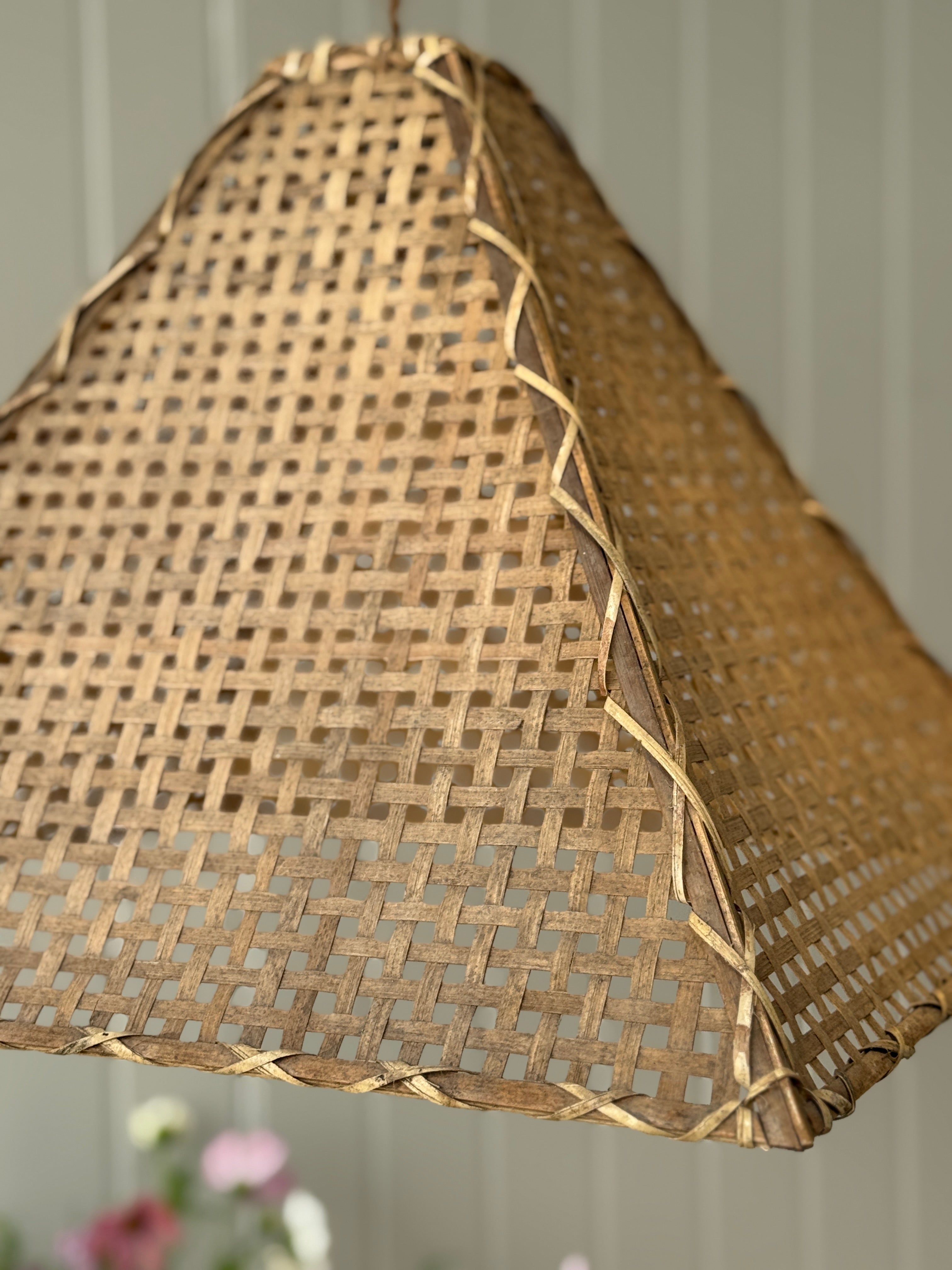 Pair of Woven Cane Pyramid Lampshades