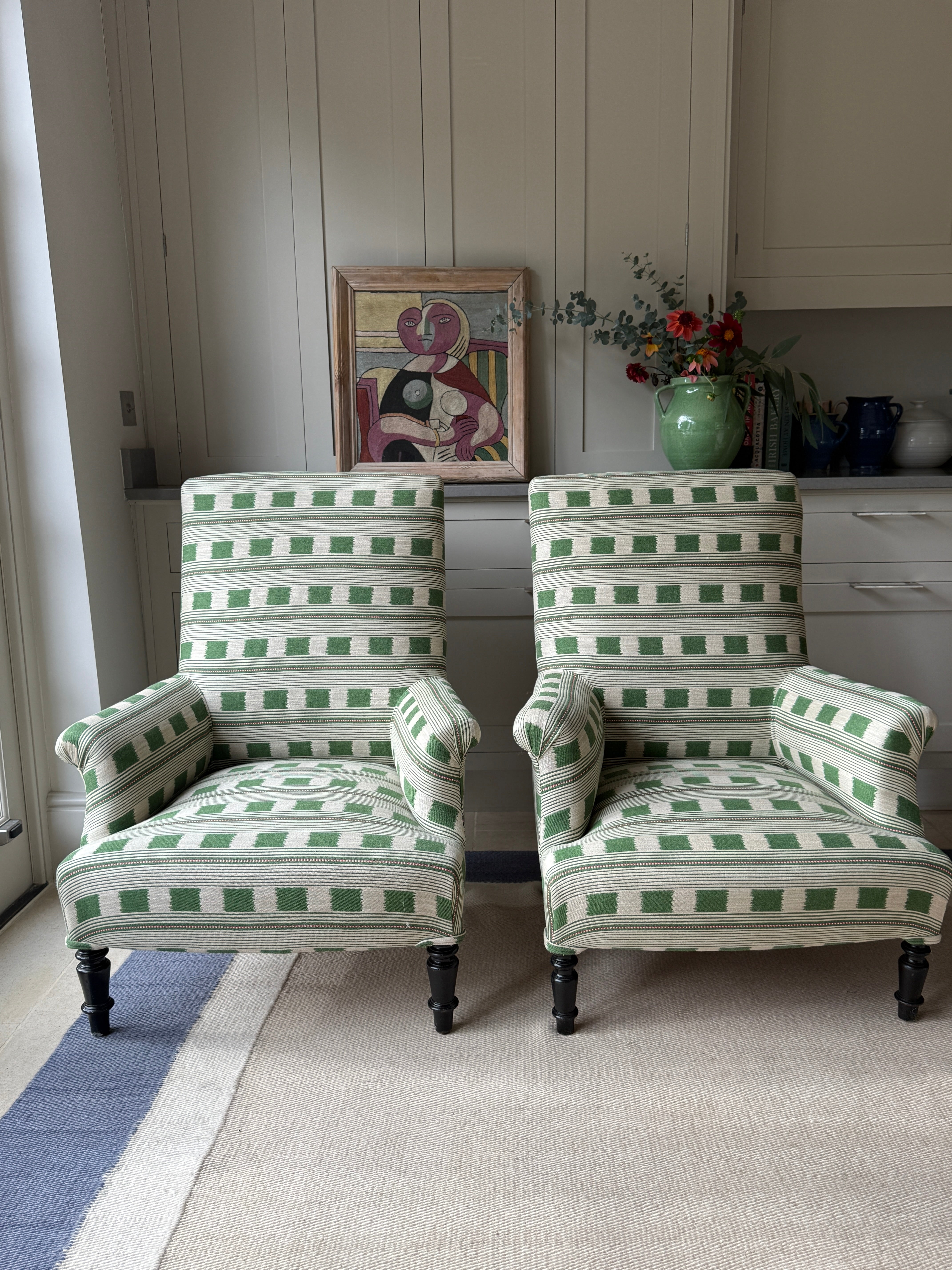 Pair of 19th Century French armchairs in Christopher Farr ‘Lost and Found’