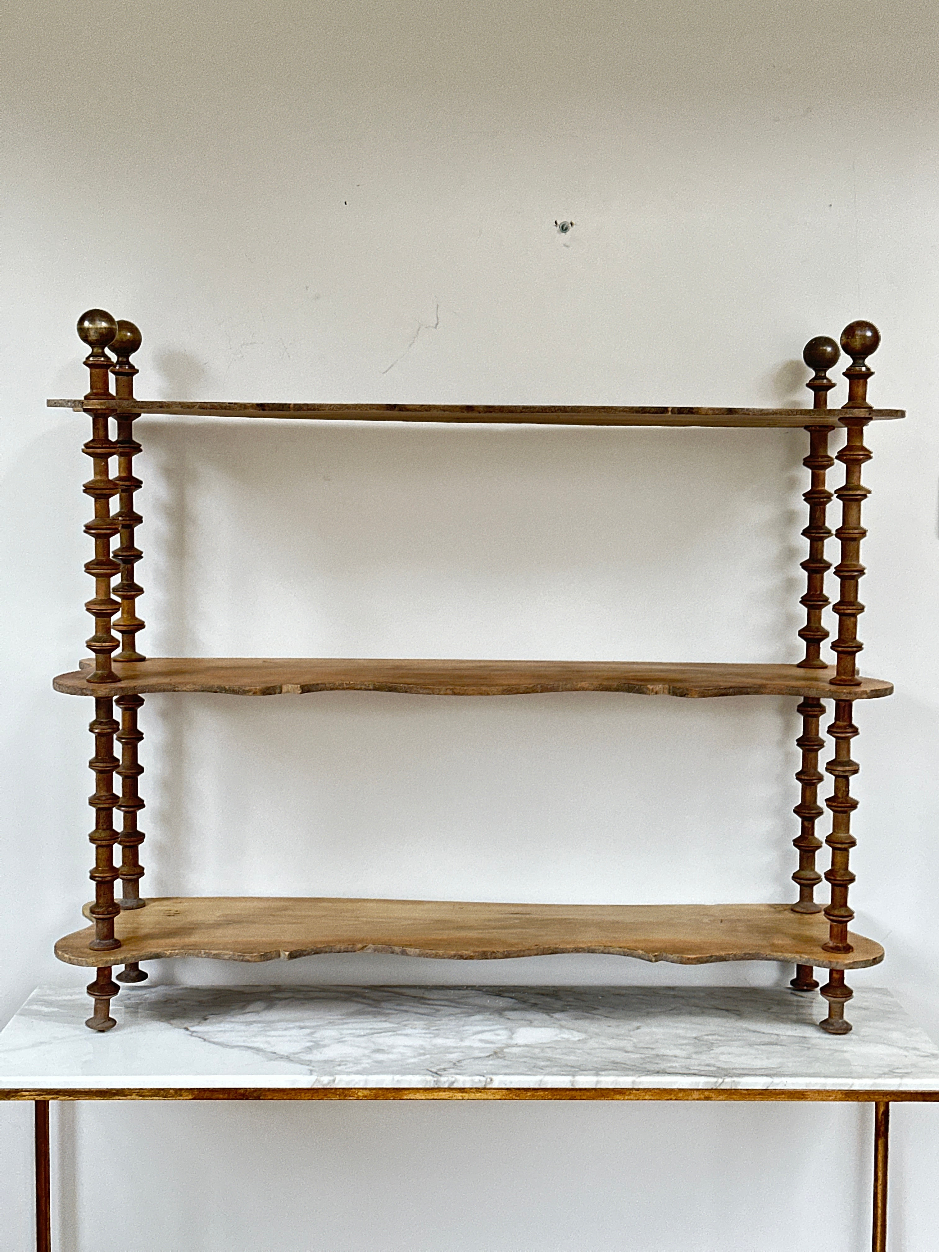 Large Cotton Reel Shelves with Brass Finials