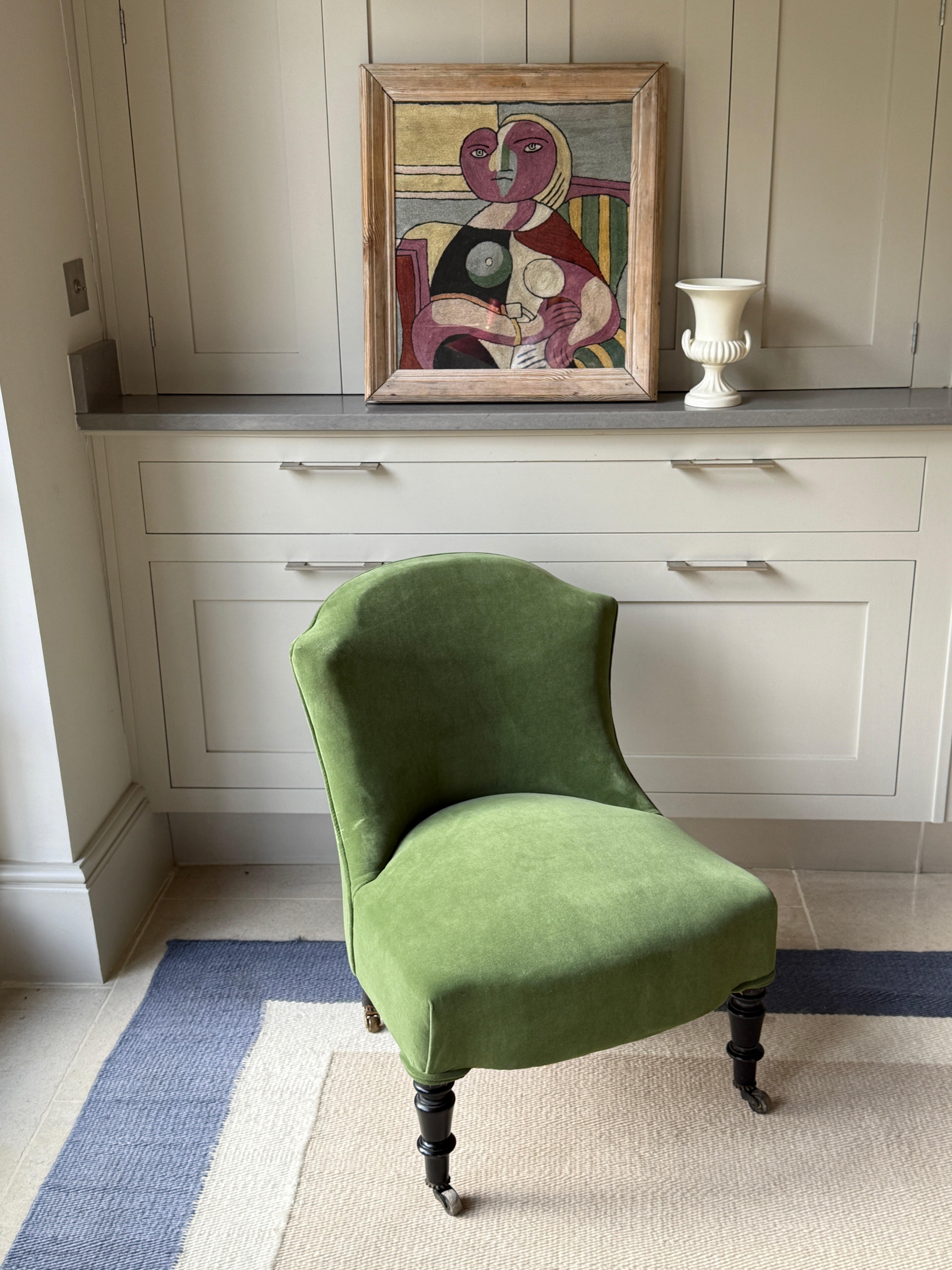 19th Century Slipper Chair in Pale Green Velver
