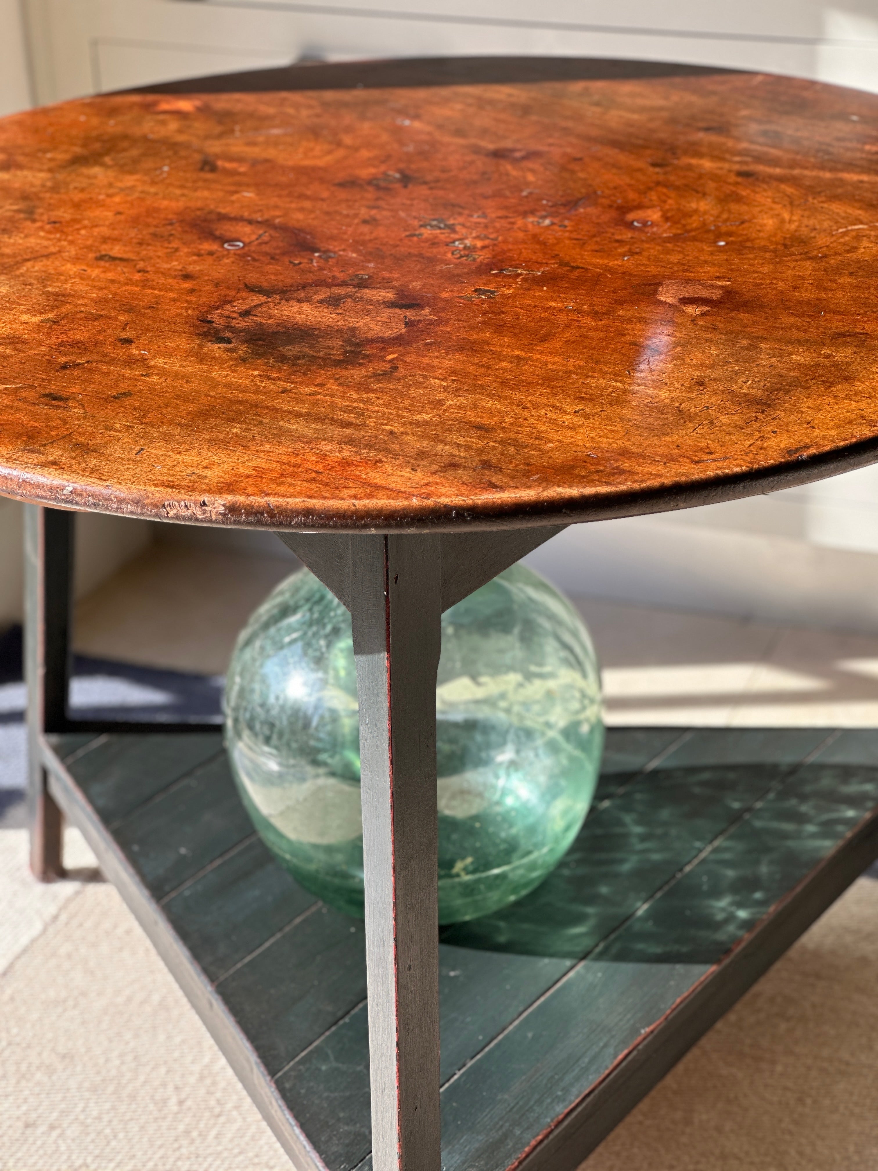 Large Painted Pine Cricket Table with A Stunning Mahogany Top