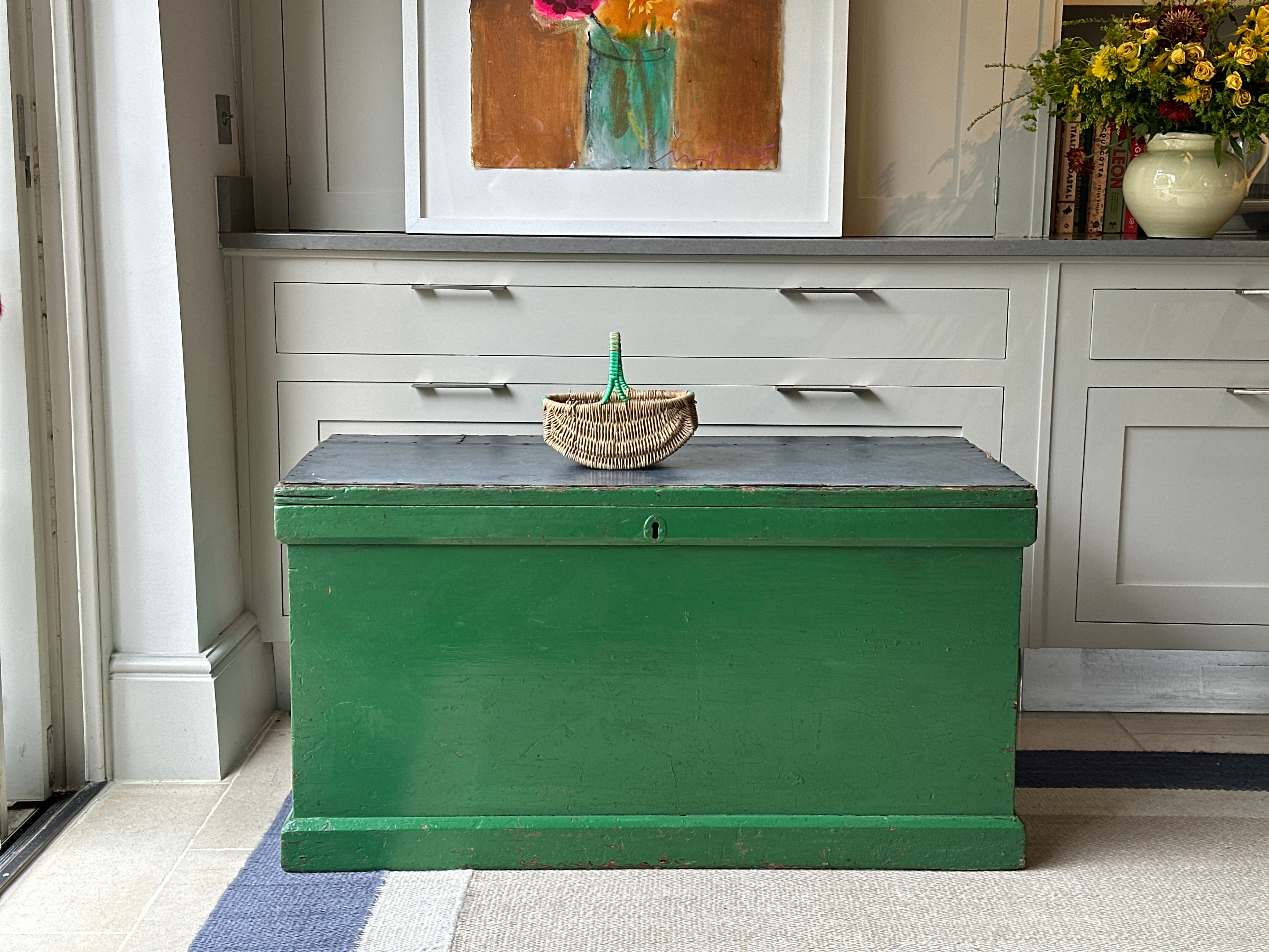 Large Antique Trunk in Green Gloss