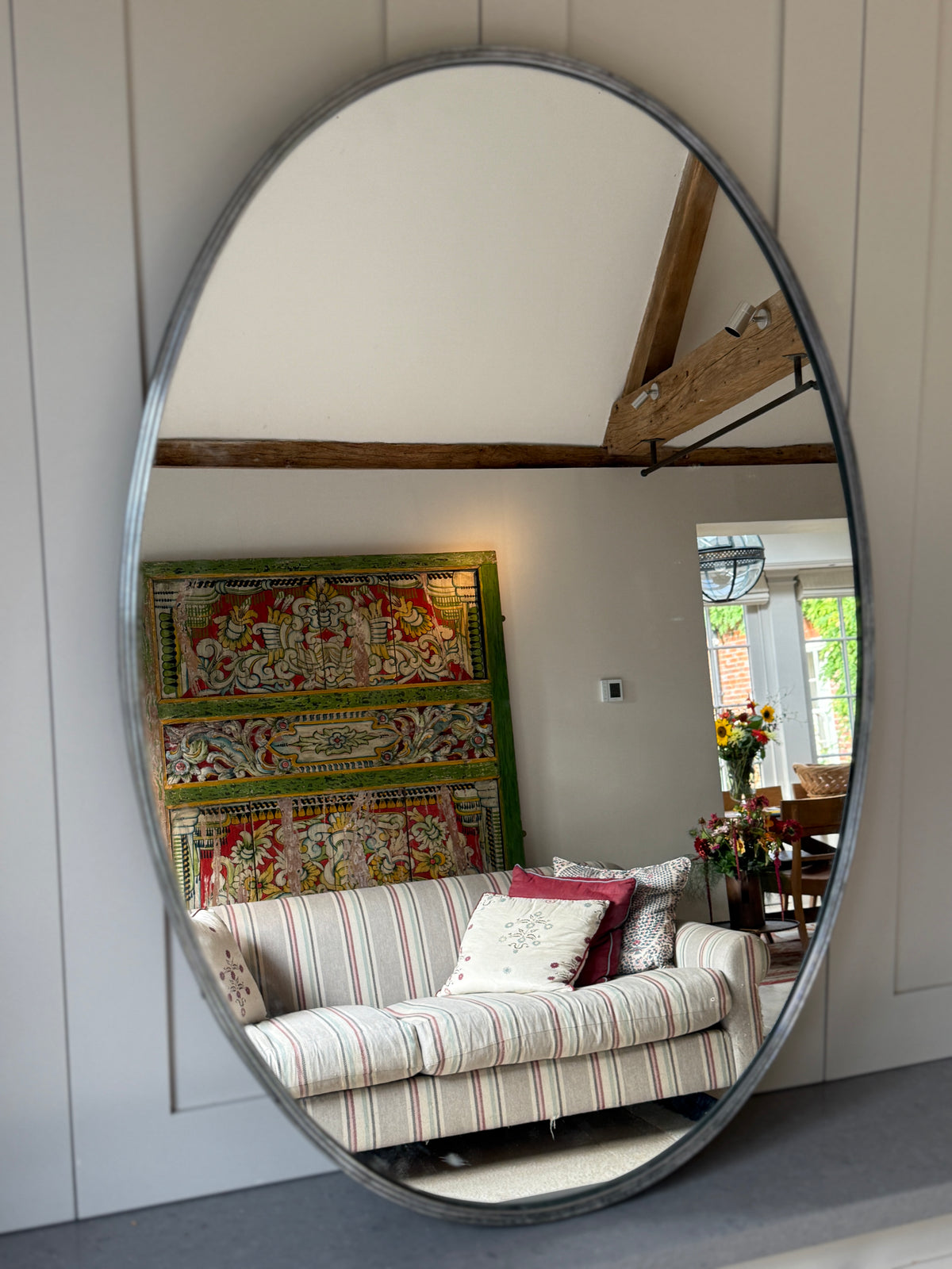 Mid-Century Italian Oval Mirror in Reeded Nickel