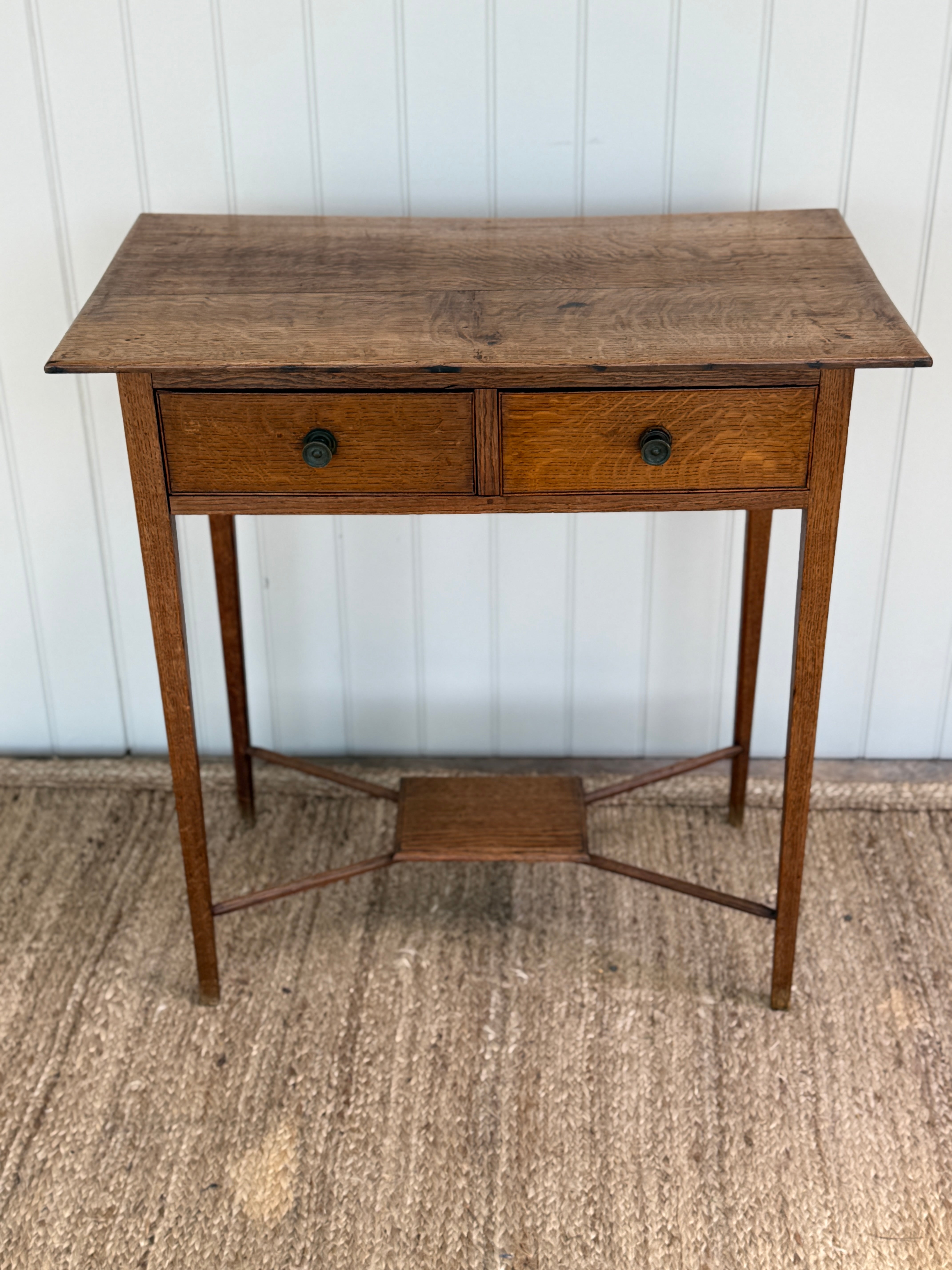 Antique Arts & Crafts Oak Two-Drawer Side Table, circa 1900