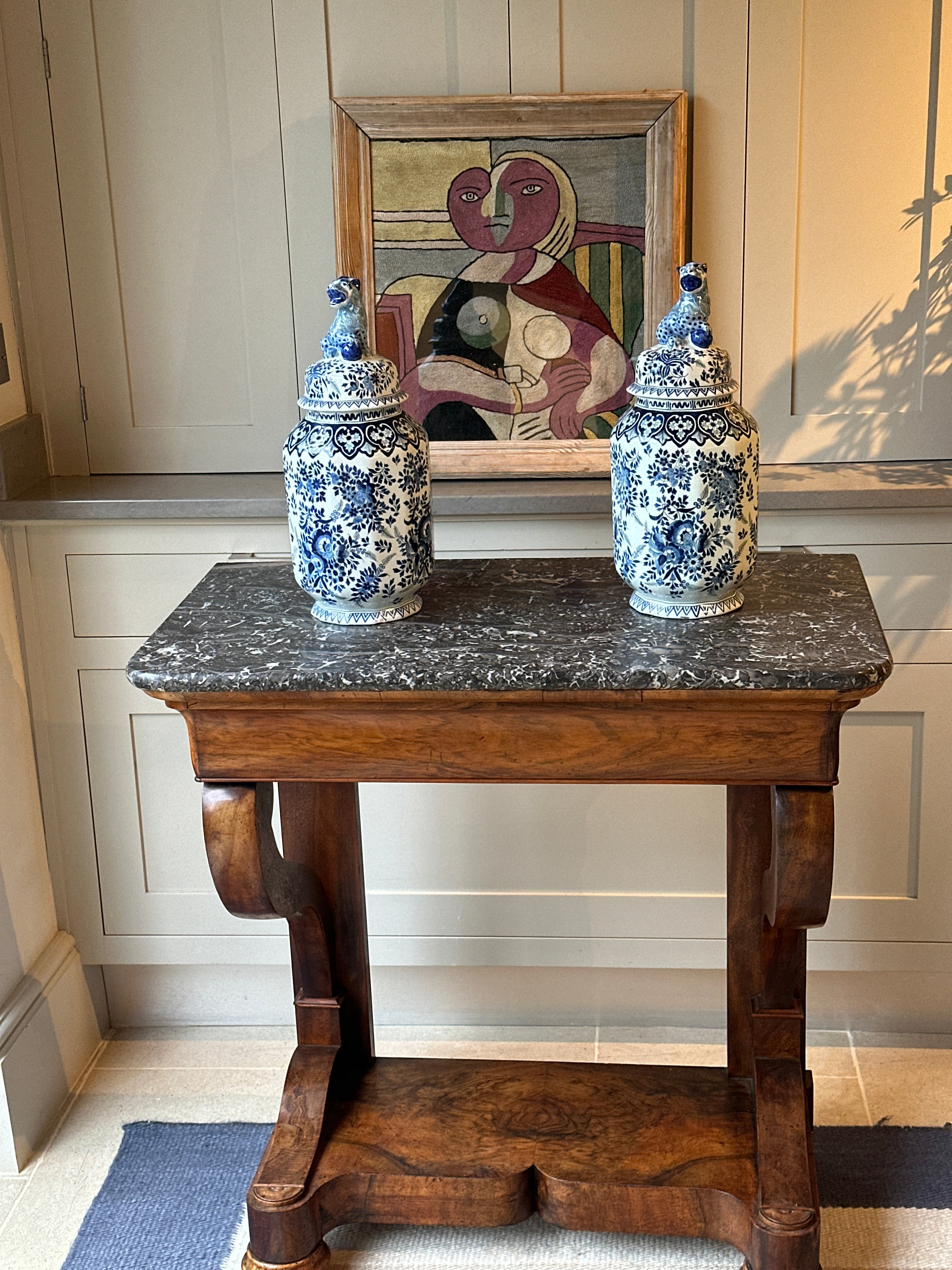 Small Elegant Mahogany Console with Marble Top