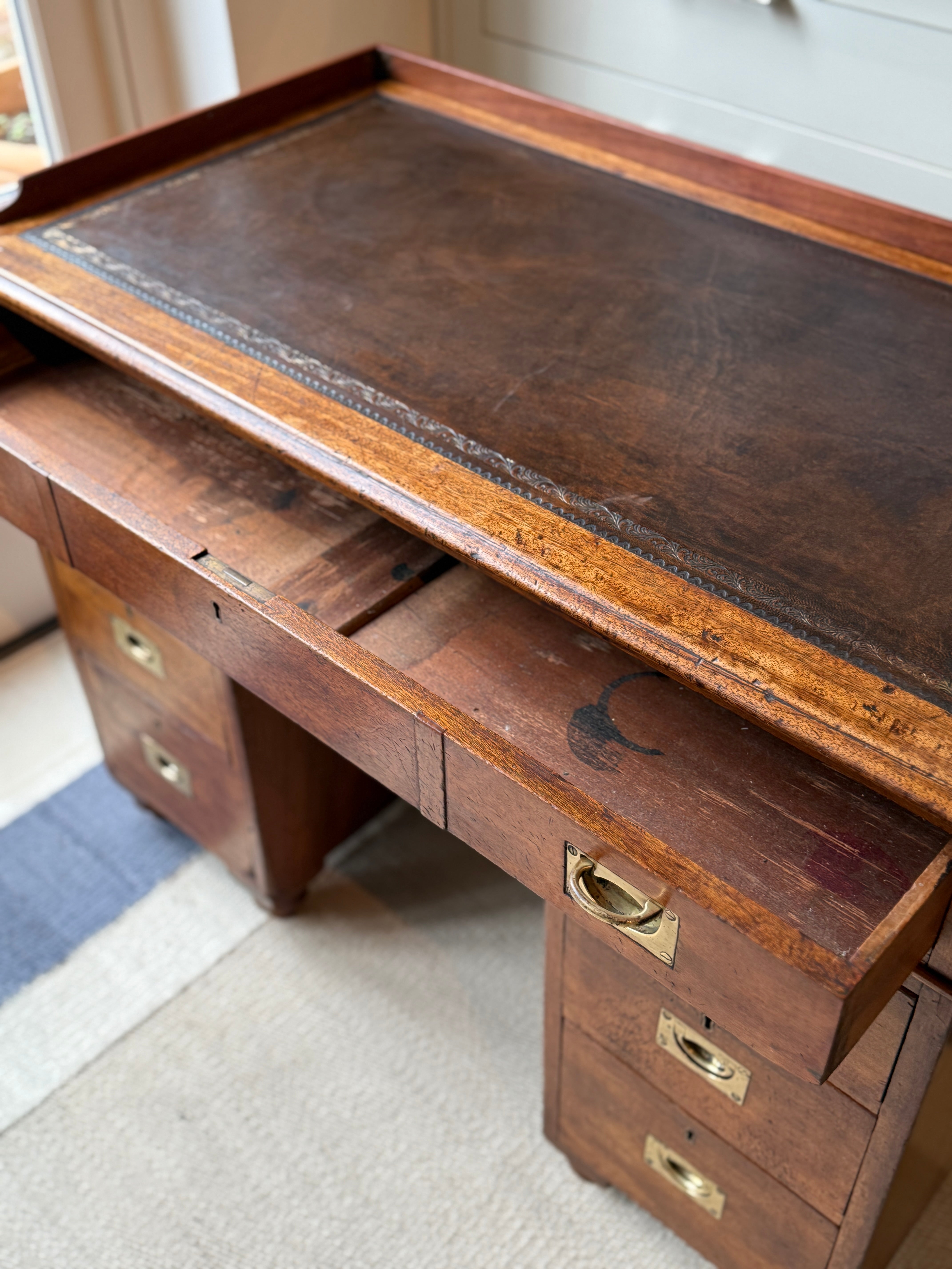 19th Century Campaign desk with detachable wooden gallery
