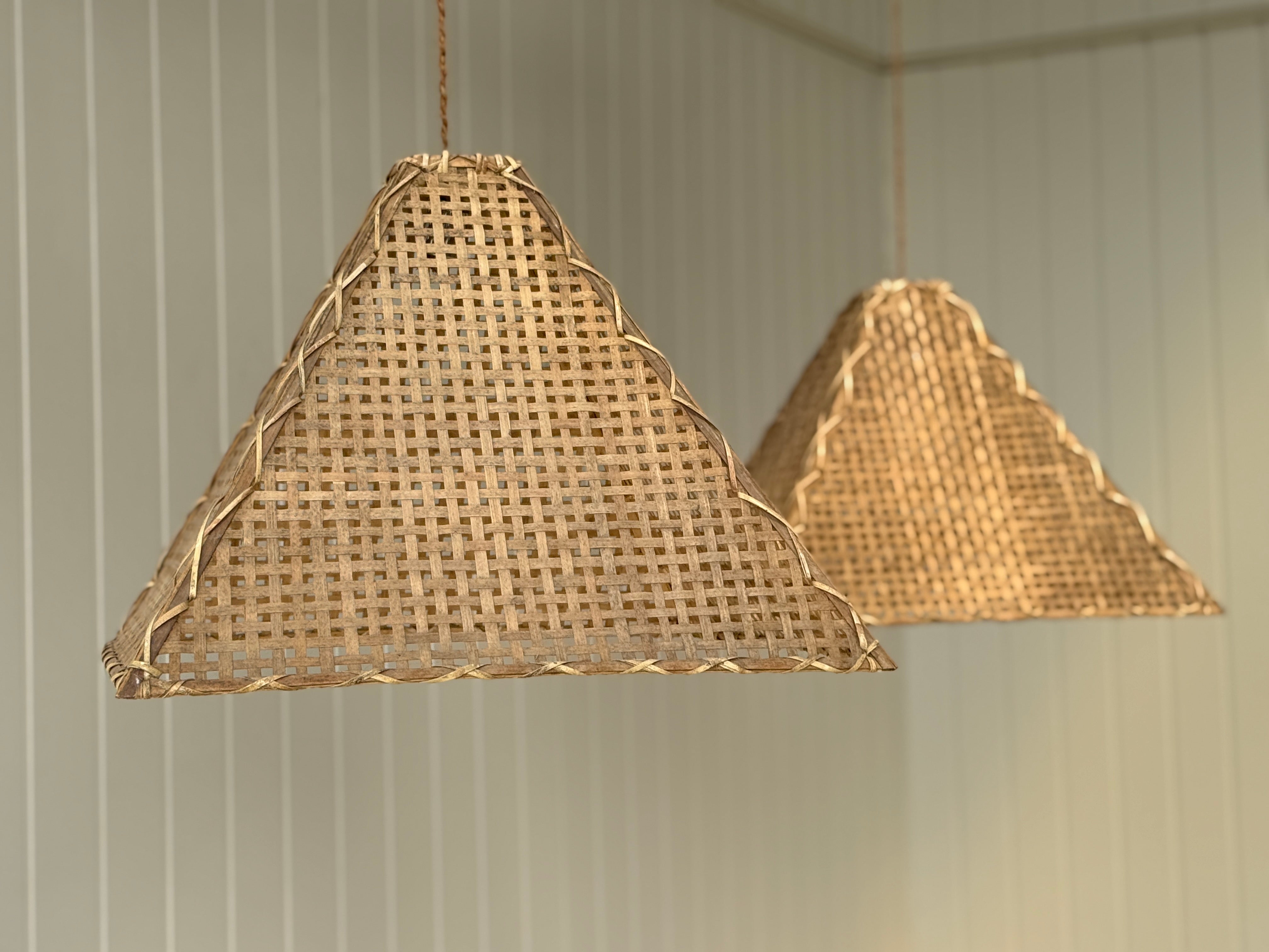 Pair of Woven Cane Pyramid Lampshades