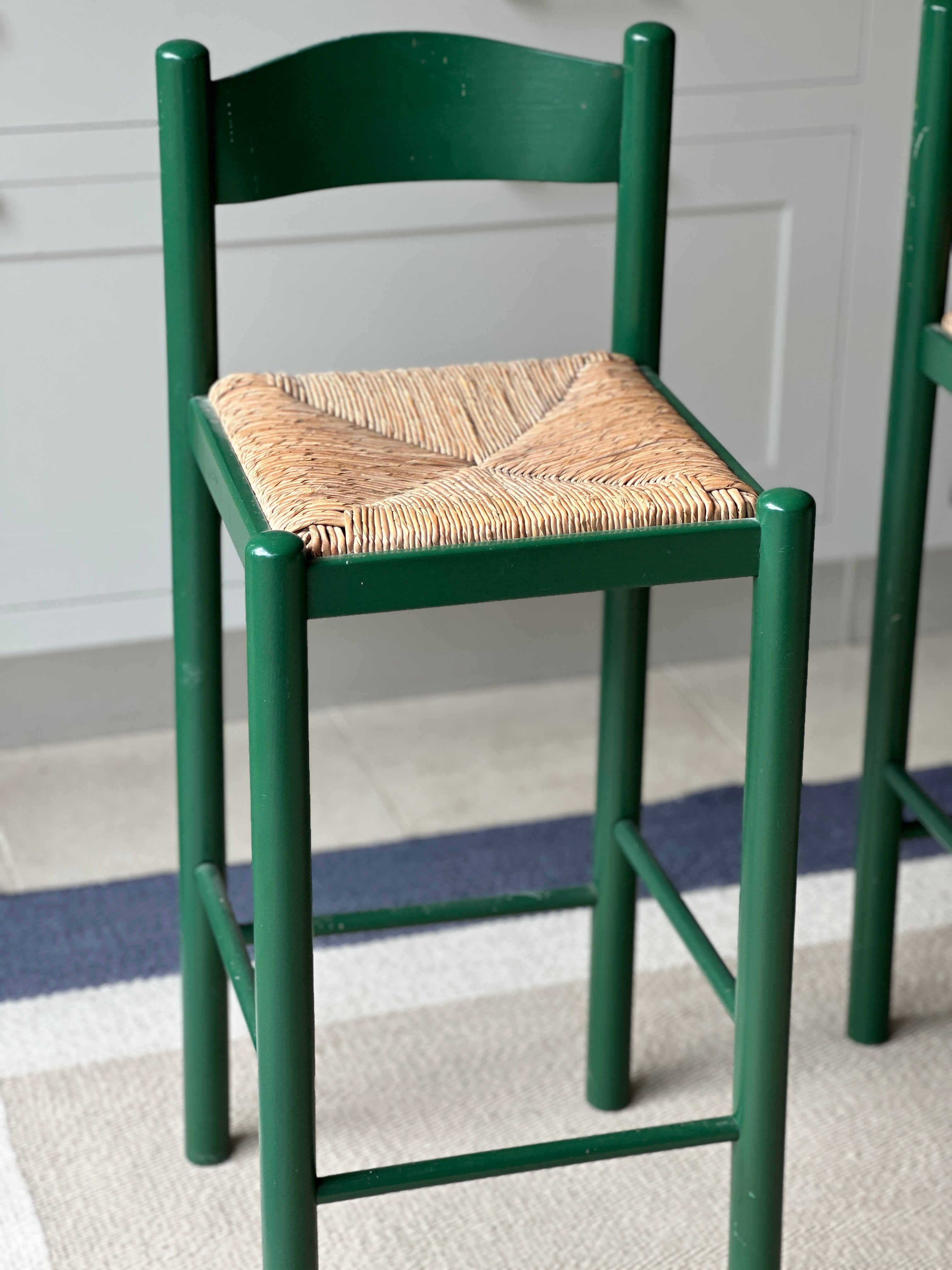 Pair of Vintage Rush Seat Bar Stools