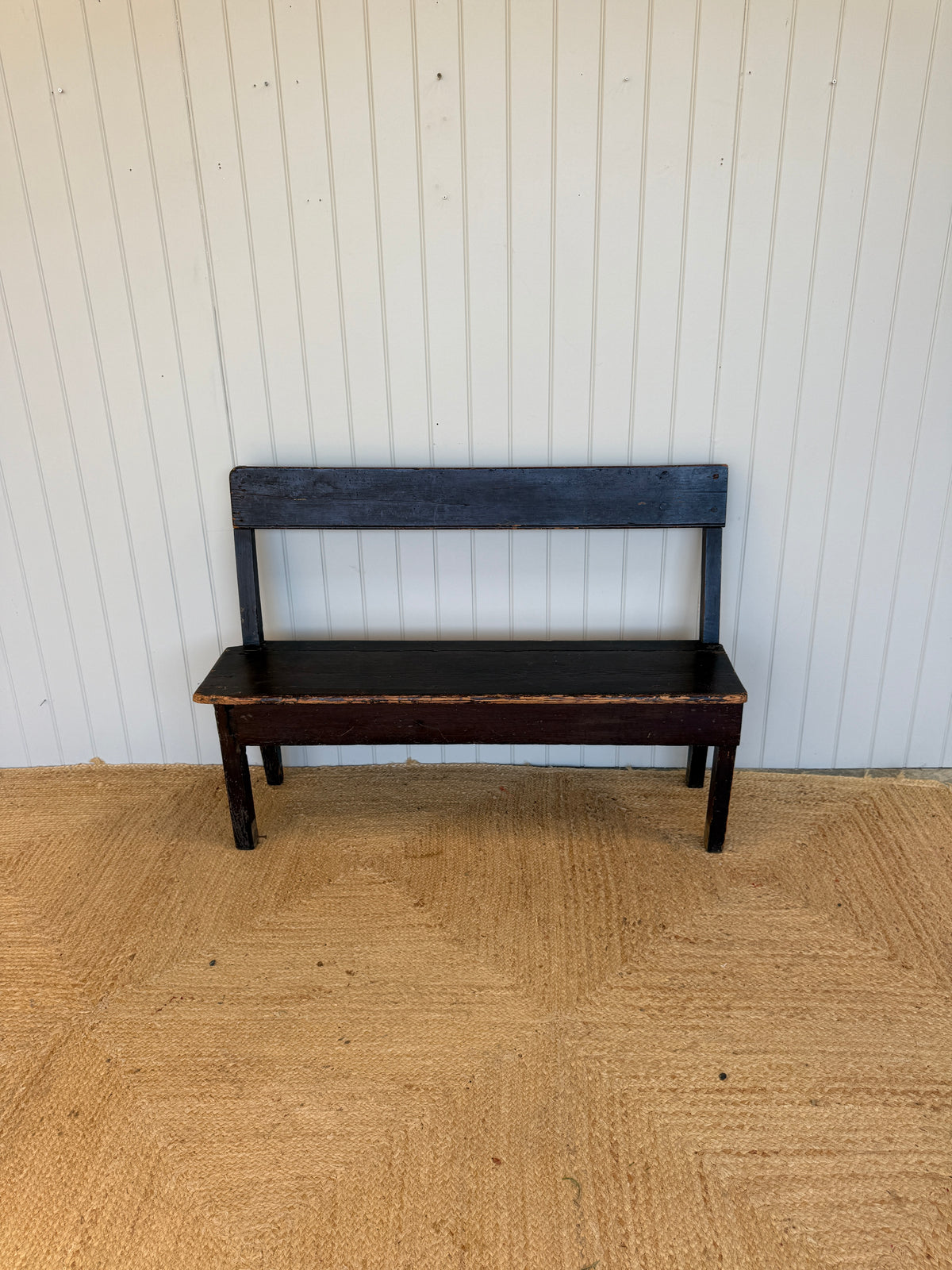 Rustic 19th Century Painted Pine Bench with Slatted Back
