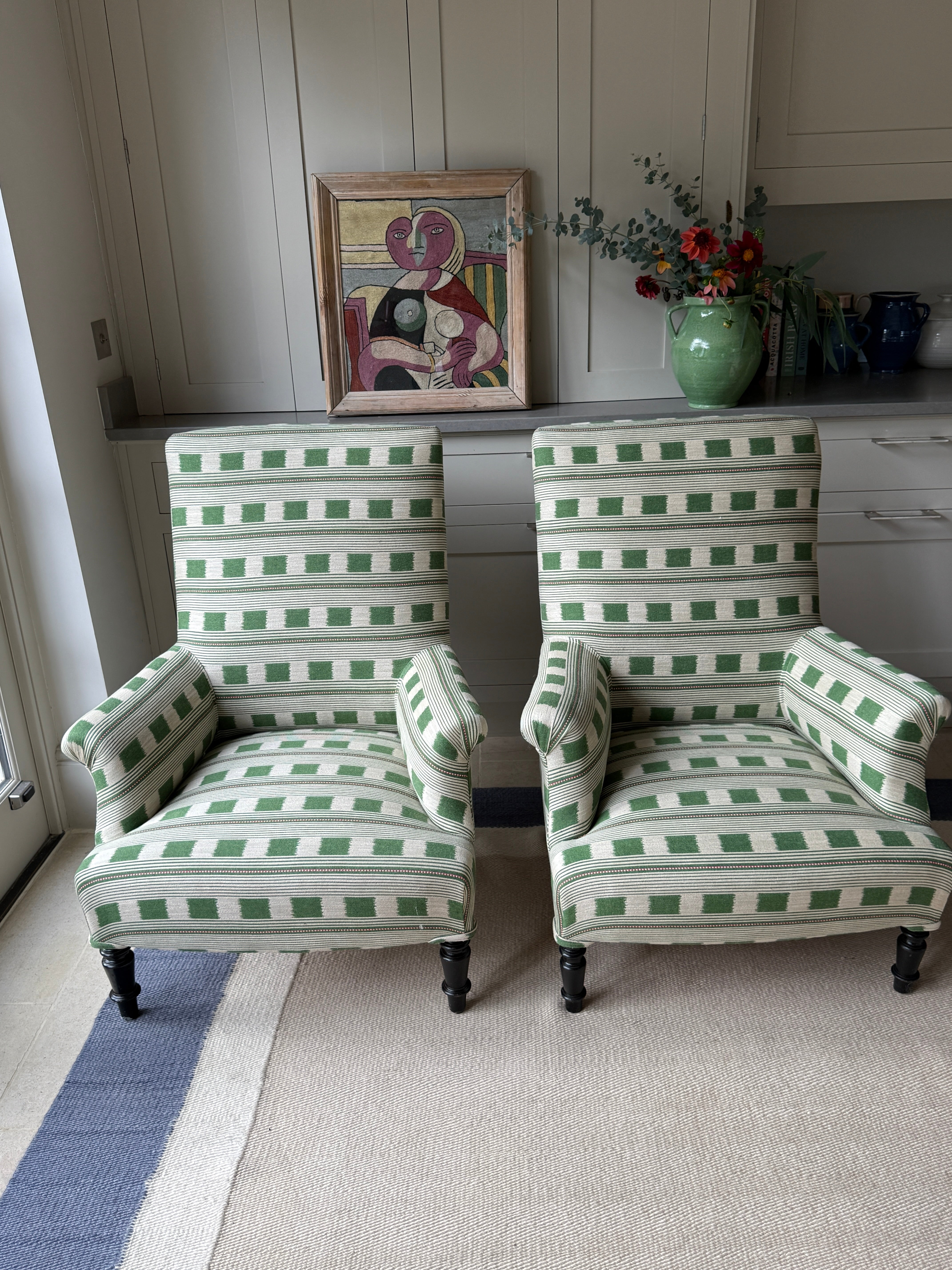 Pair of 19th Century French armchairs in Christopher Farr ‘Lost and Found’