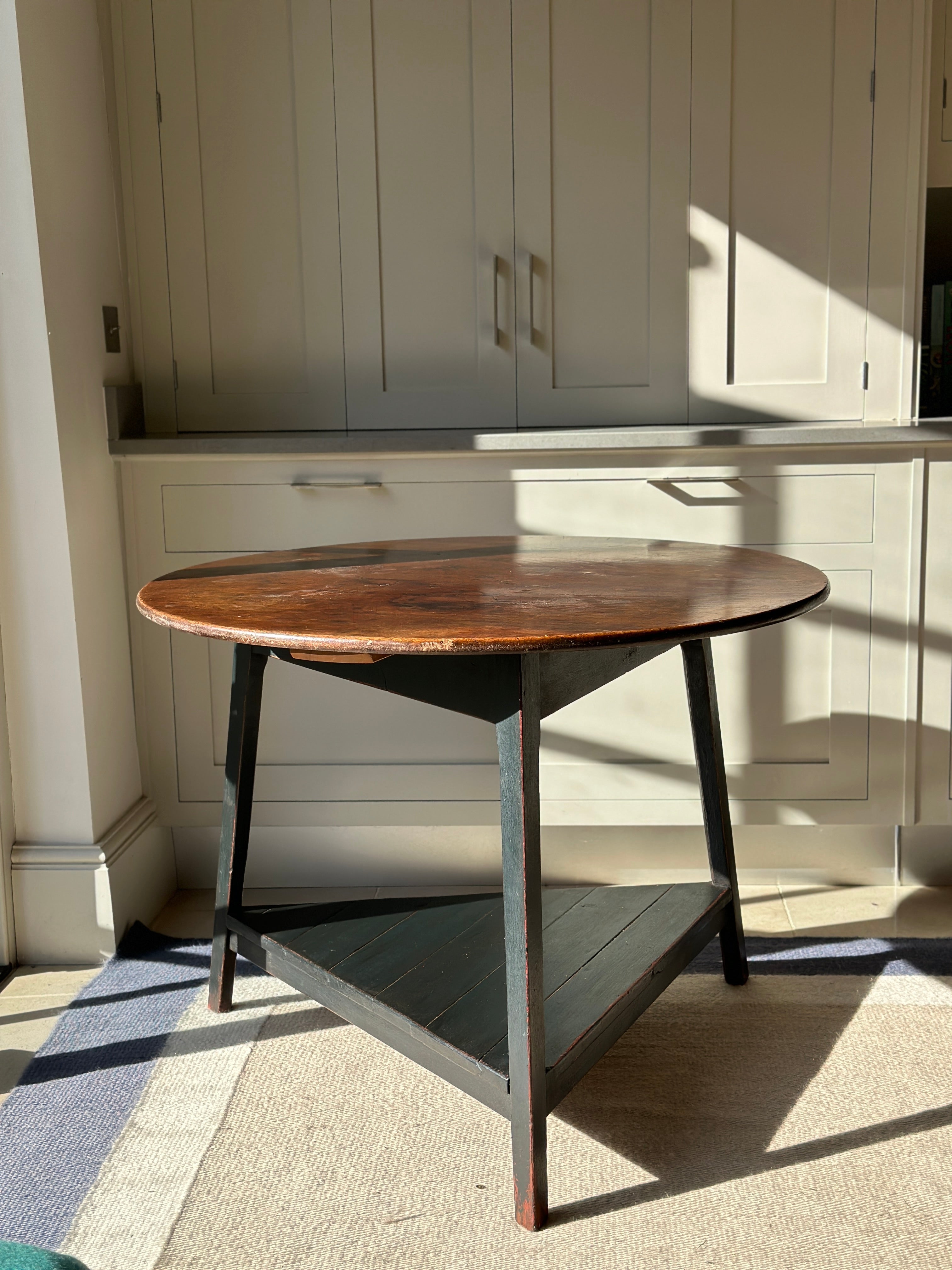 Large Painted Pine Cricket Table with A Stunning Mahogany Top