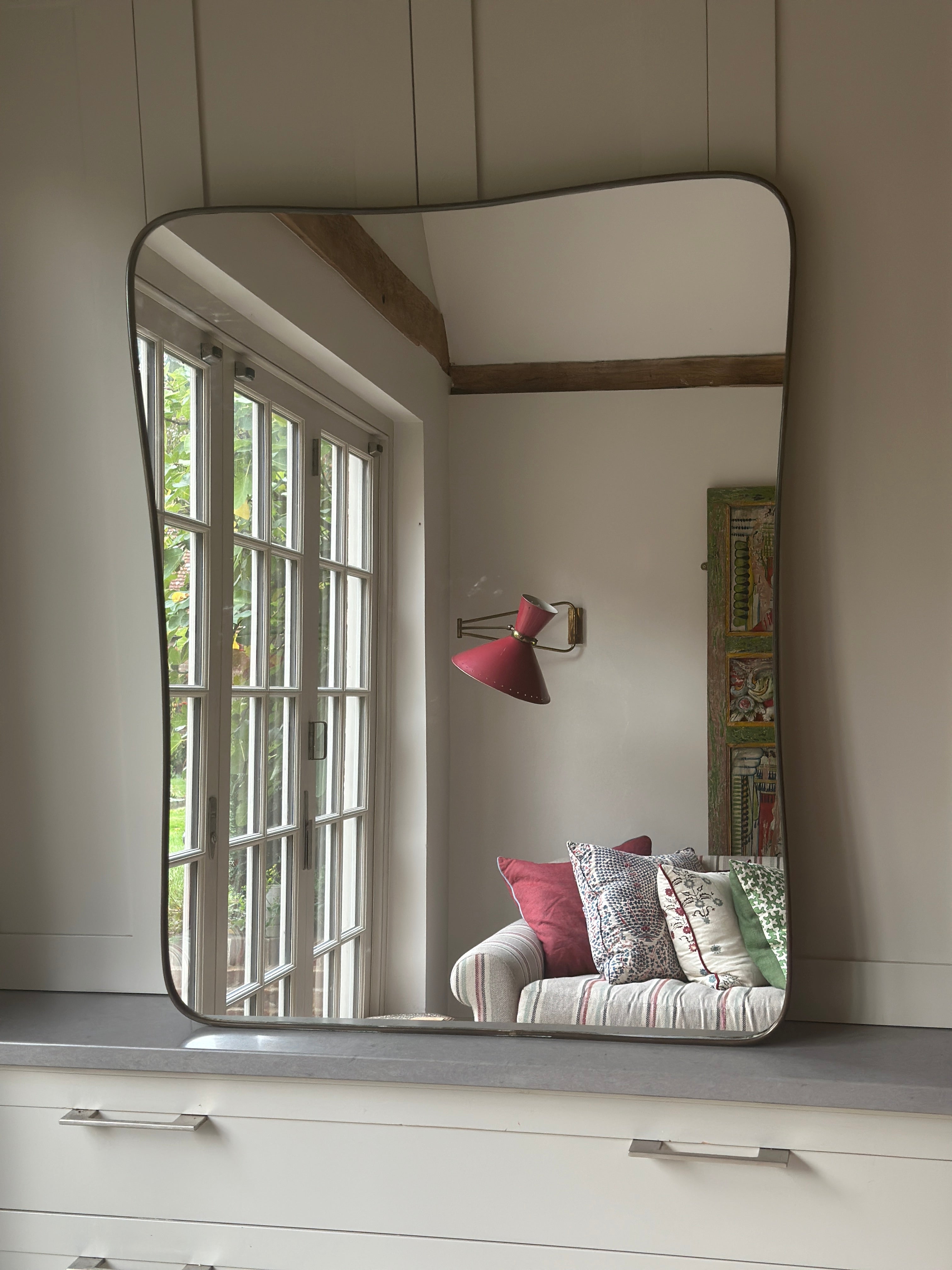 Large Italian Brass Shield Mirror (96.5cm by 78cm)