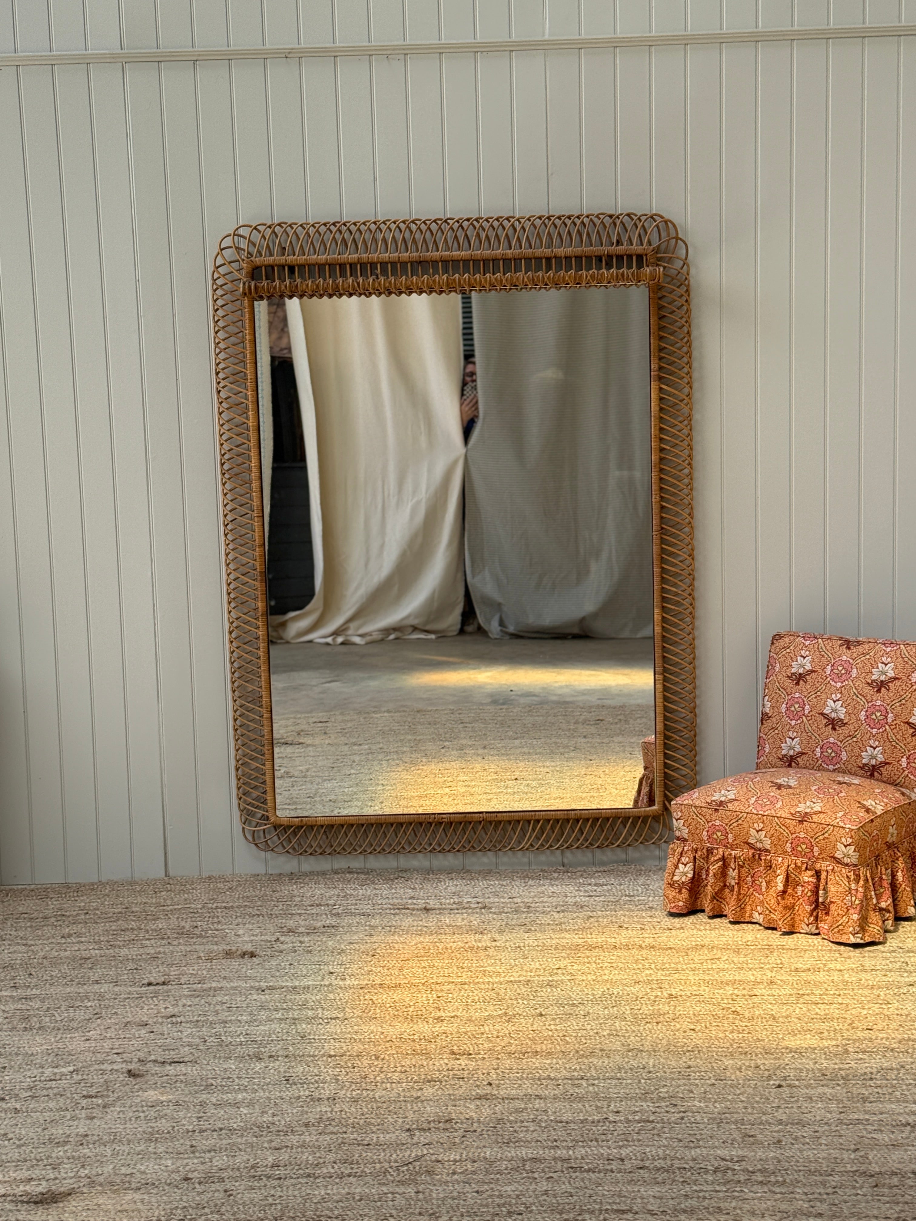 Huge Vintage Italian Cane Mirror
