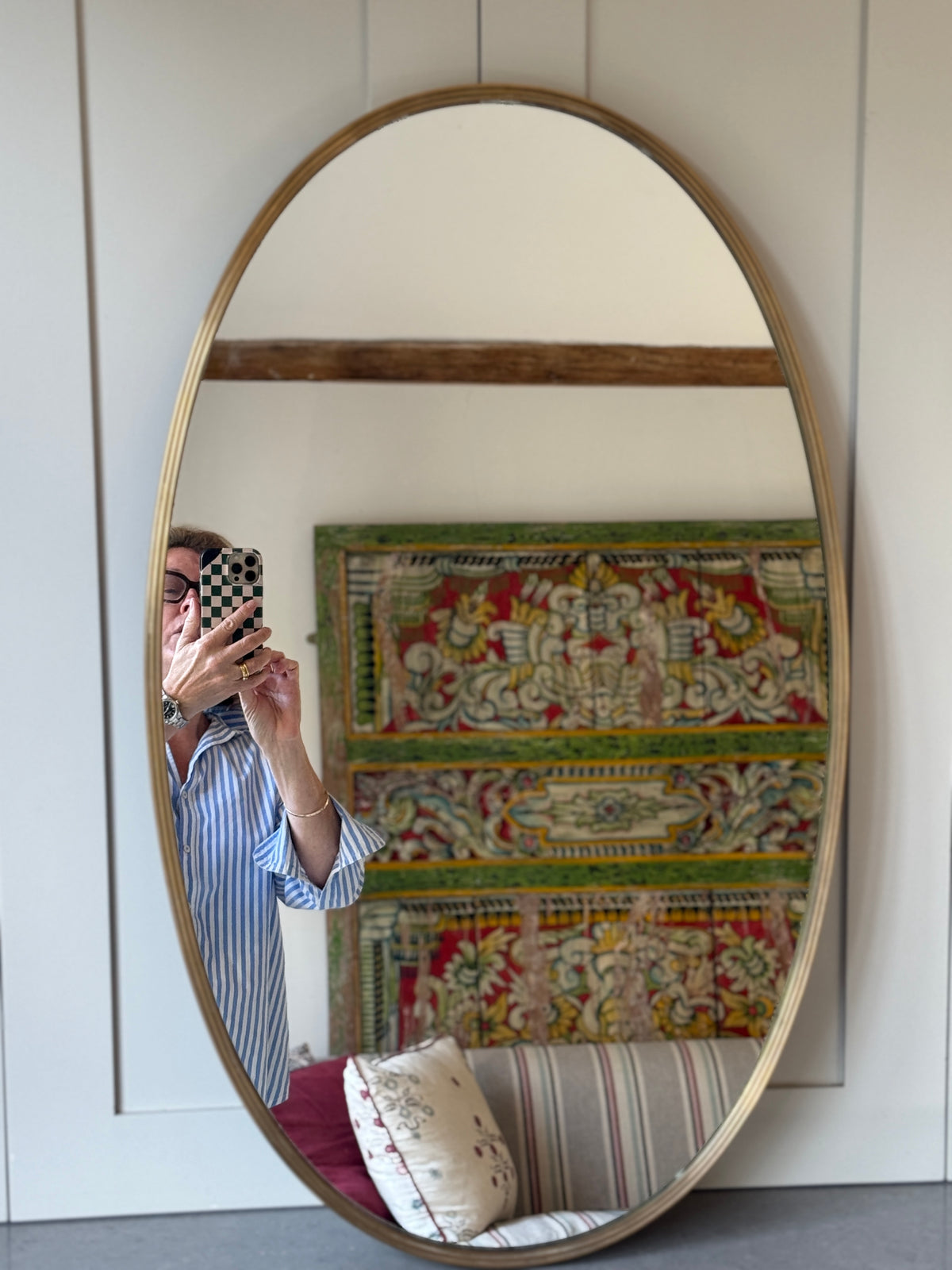1950s Italian Reeded Brass Oval Mirror 80 x 50cm