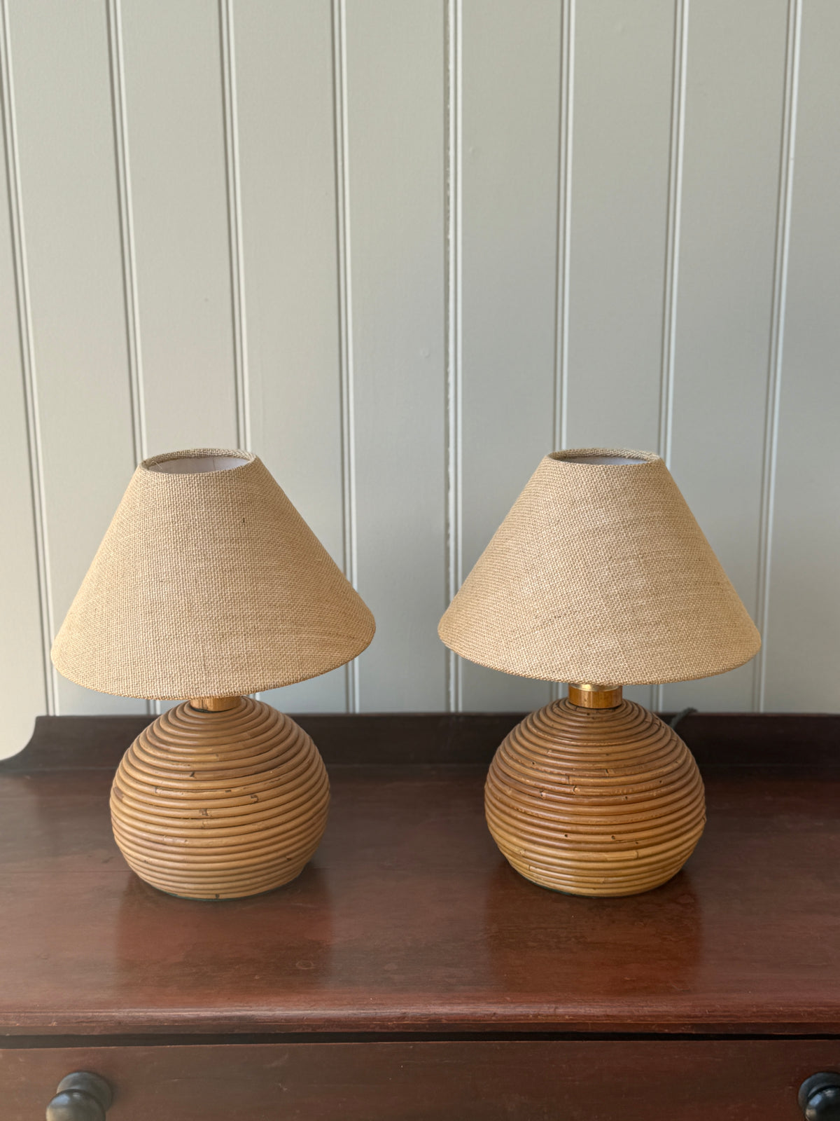 Pair of Small Bamboo Table Lamps