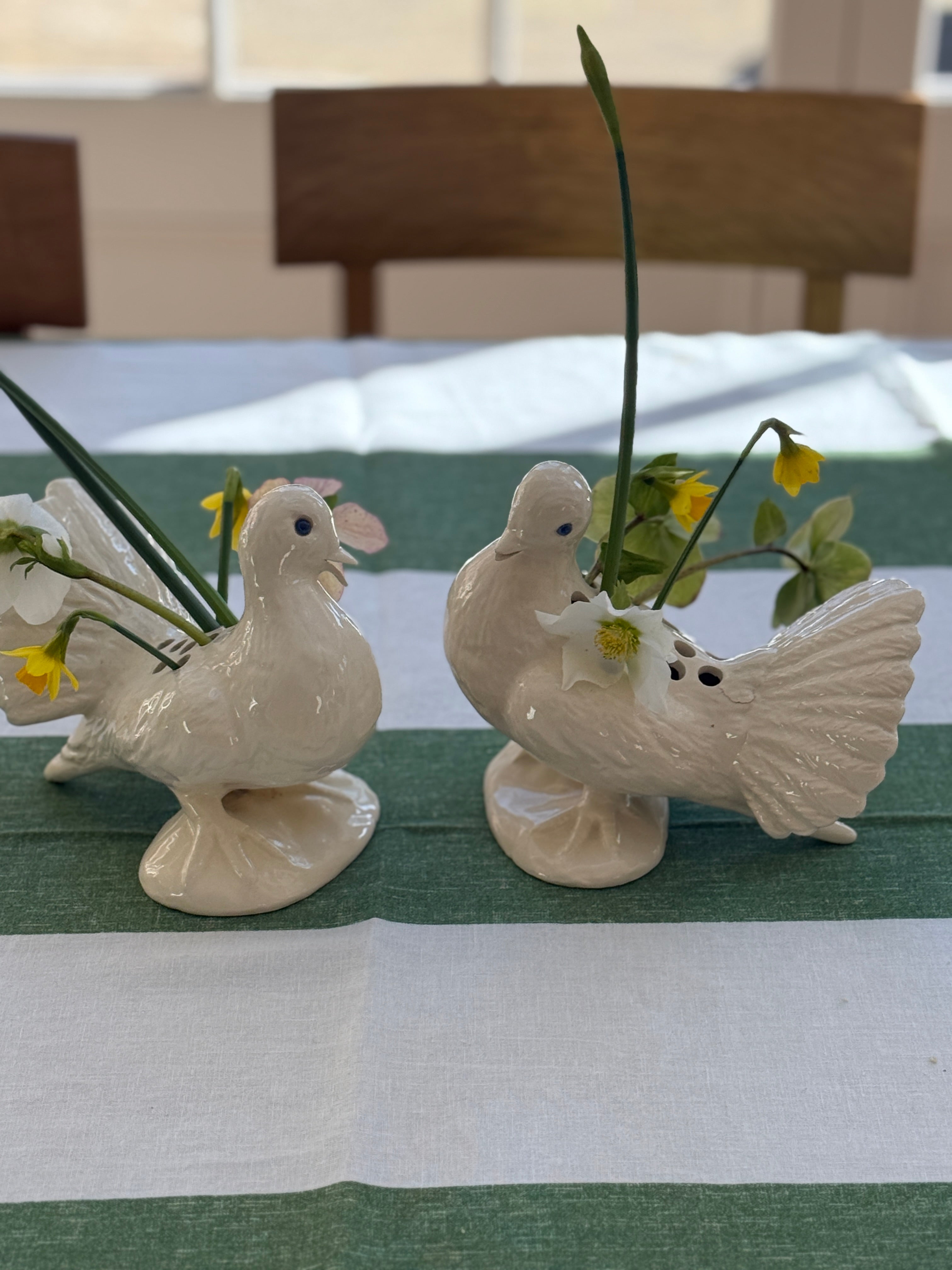 Pair of Ceramic Floral Doves