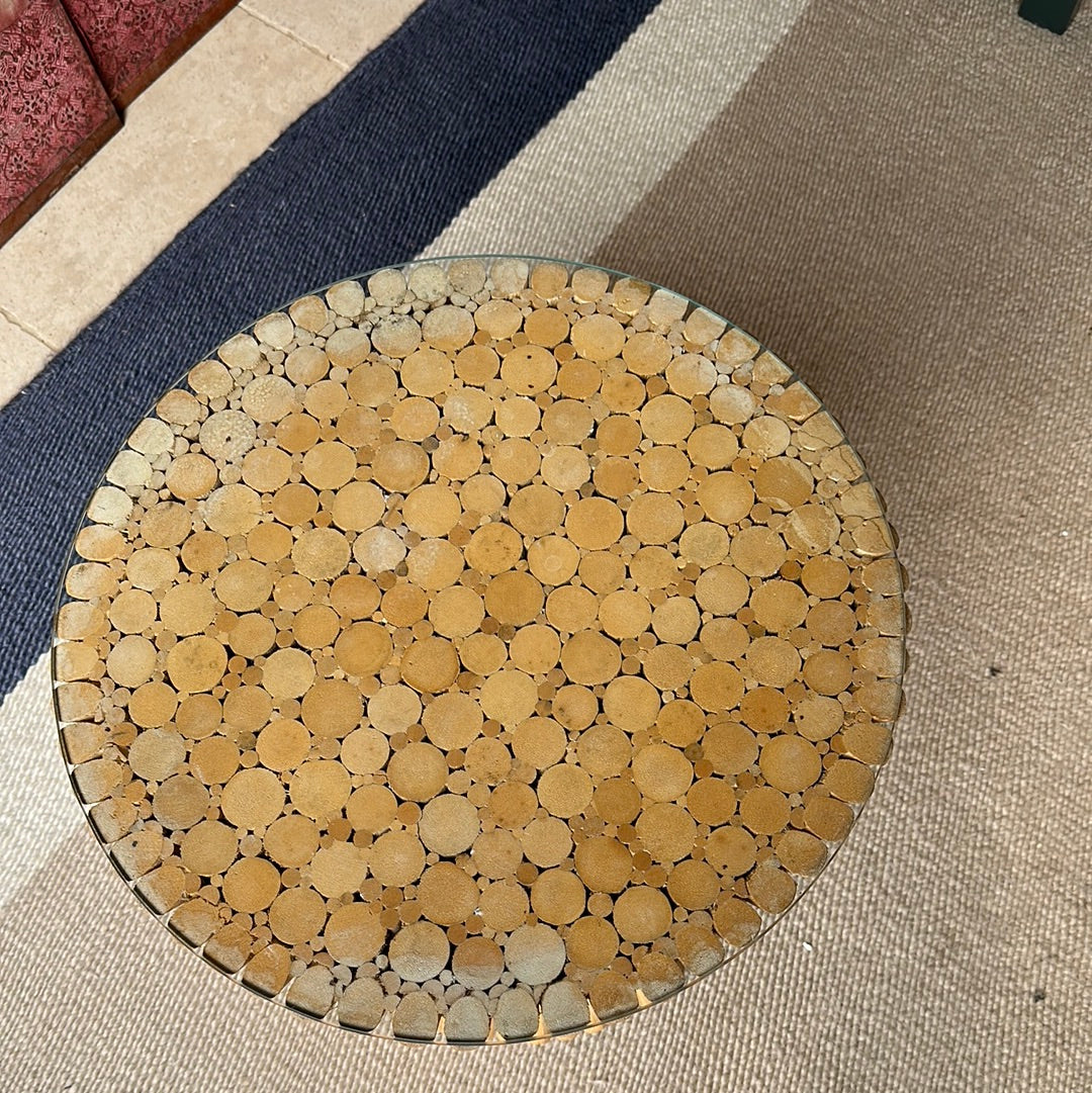 Very Small Vintage McGuire Table with Glass Top