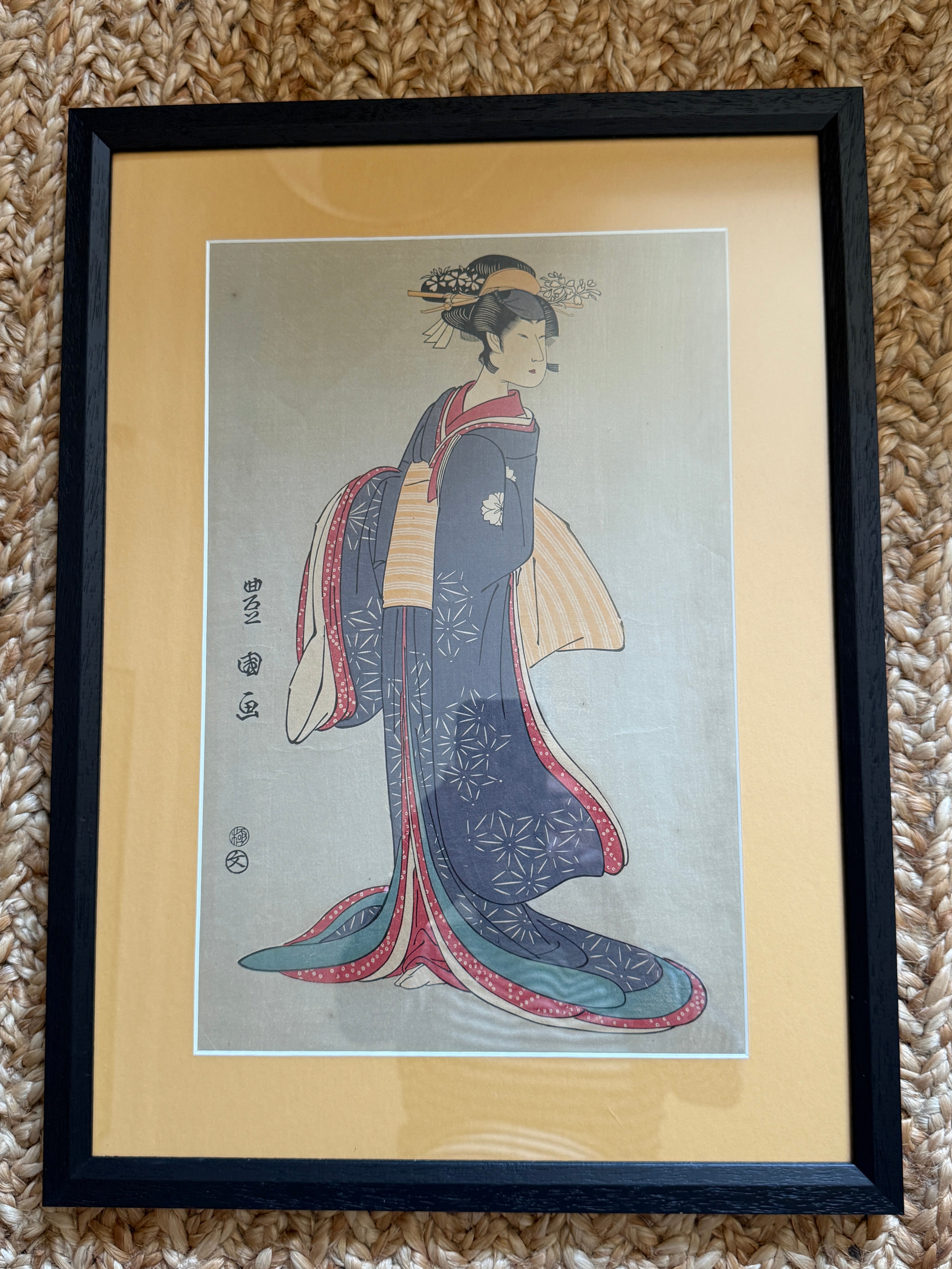 Framed Japanese Woodblock Print of a Bijin, Utagawa School
