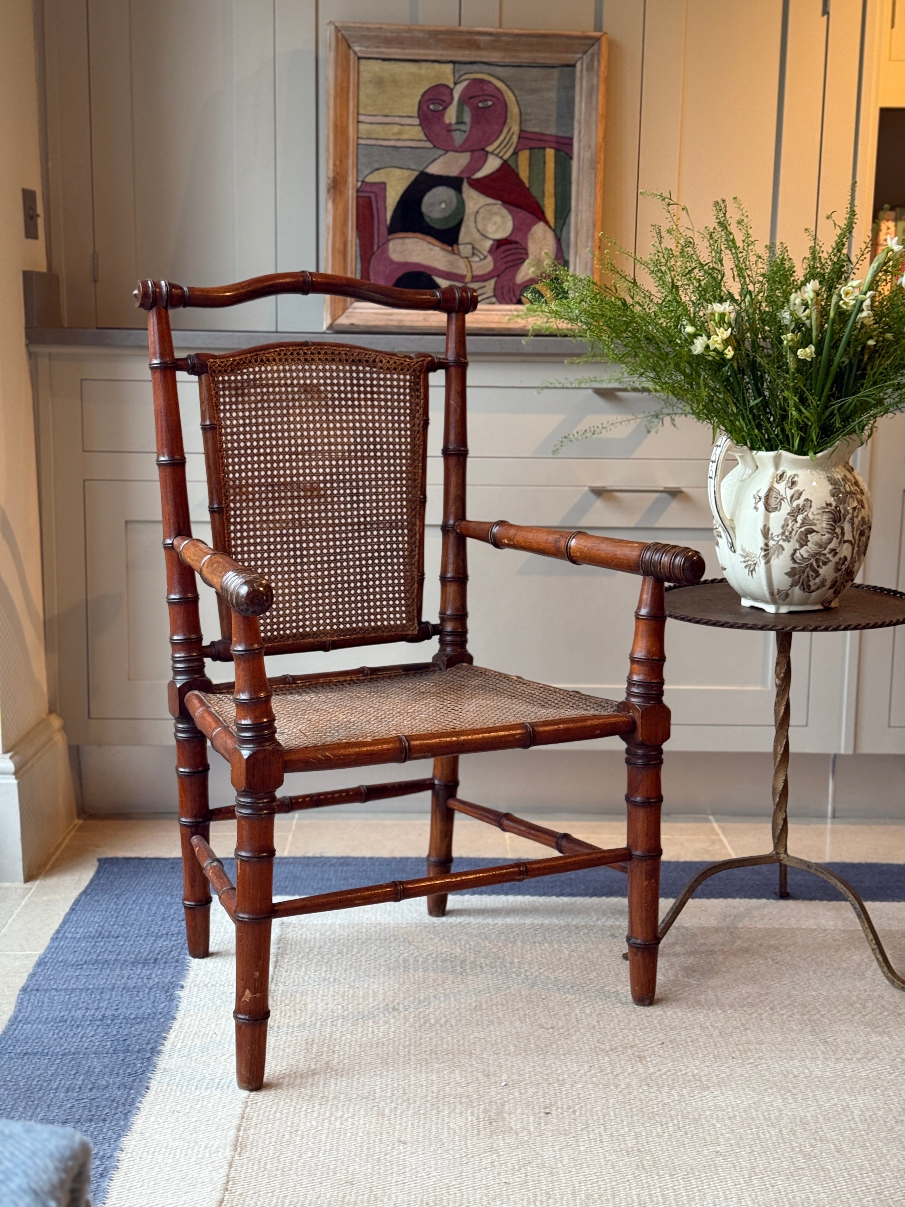 French Faux Bamboo Chair with cane back and seat