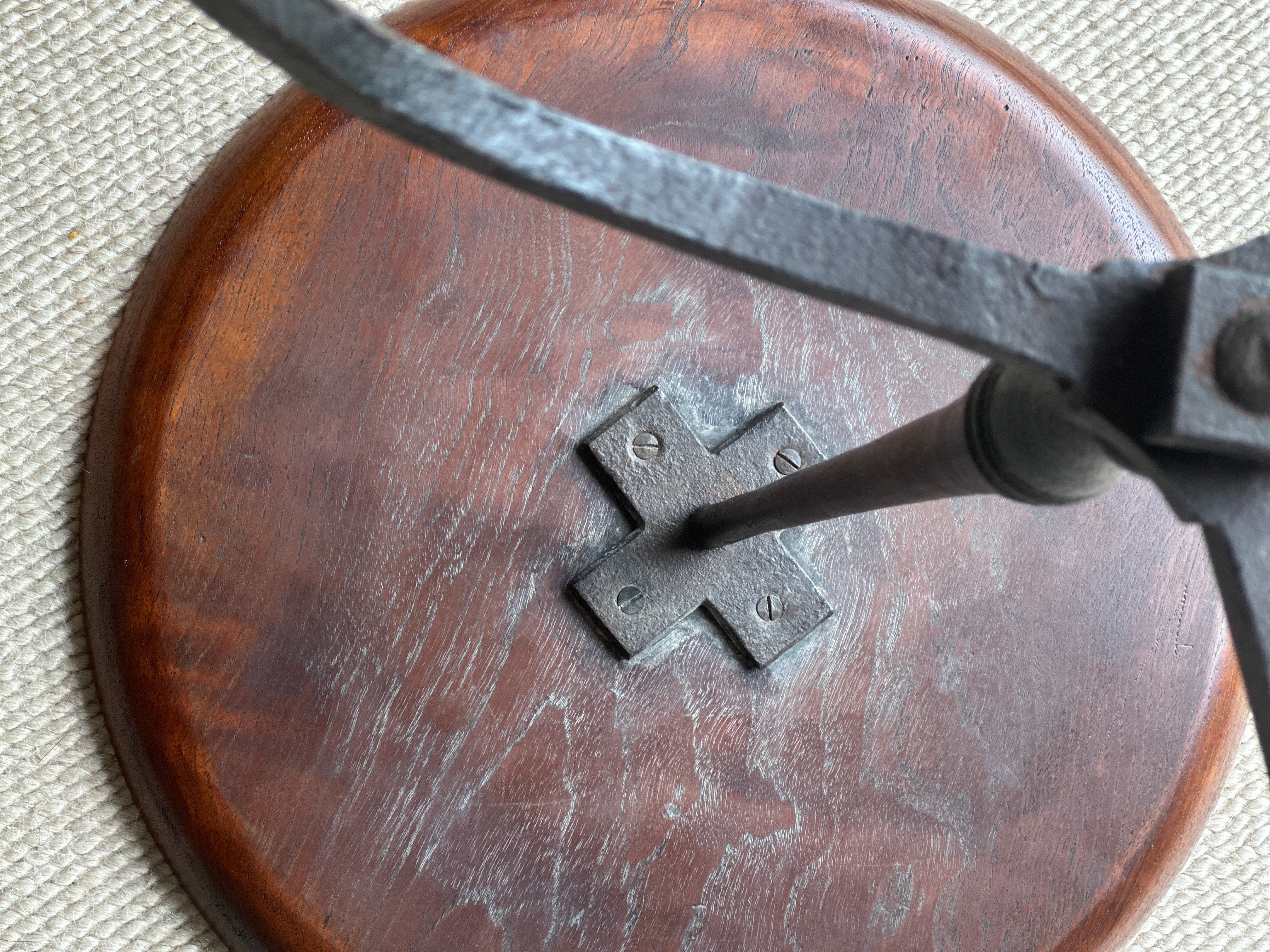 C18th English Wrought Iron Wine Table with Superb fruitwood top