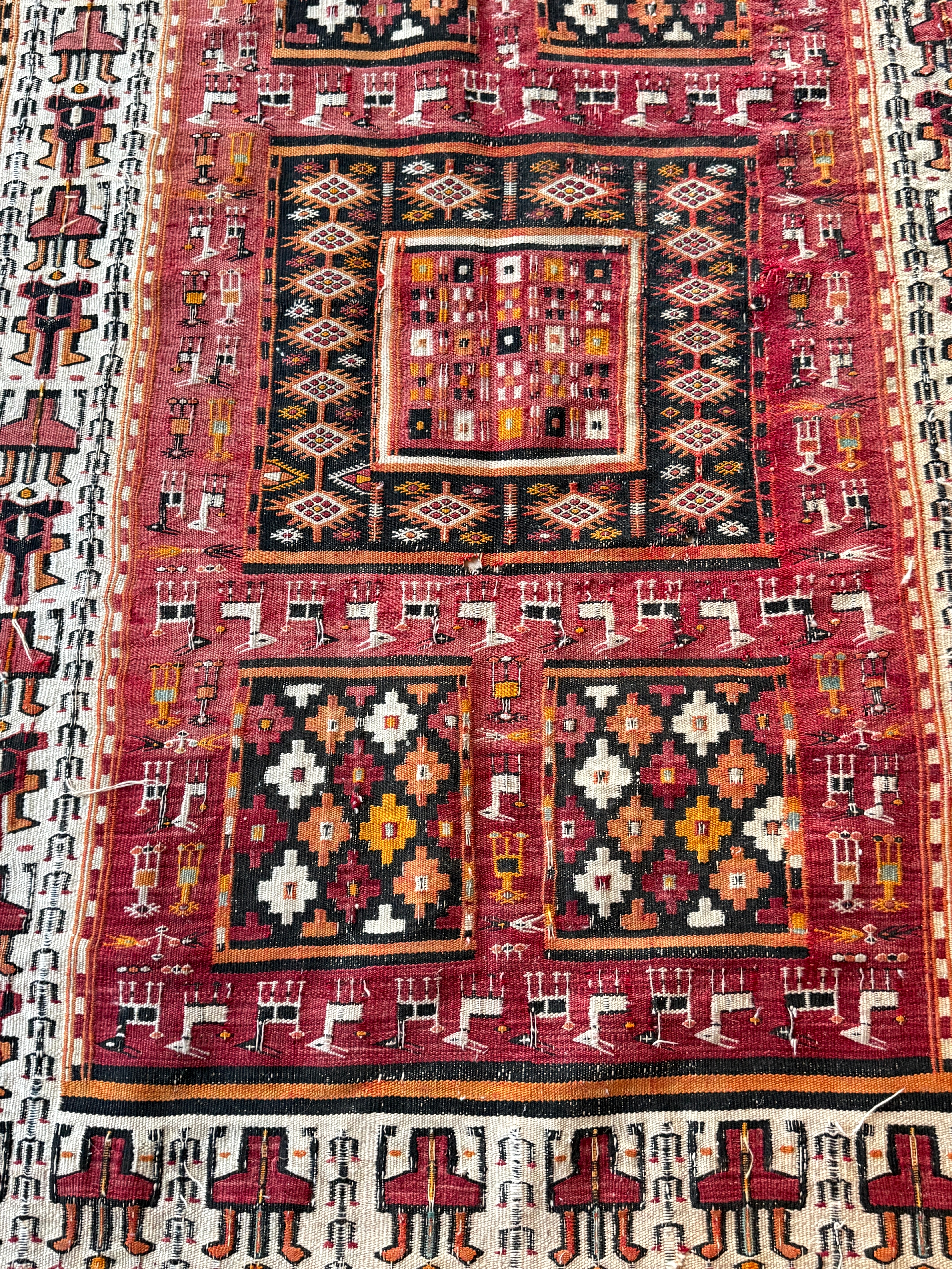 Vintage Polychrome Turkish Flatweave rug