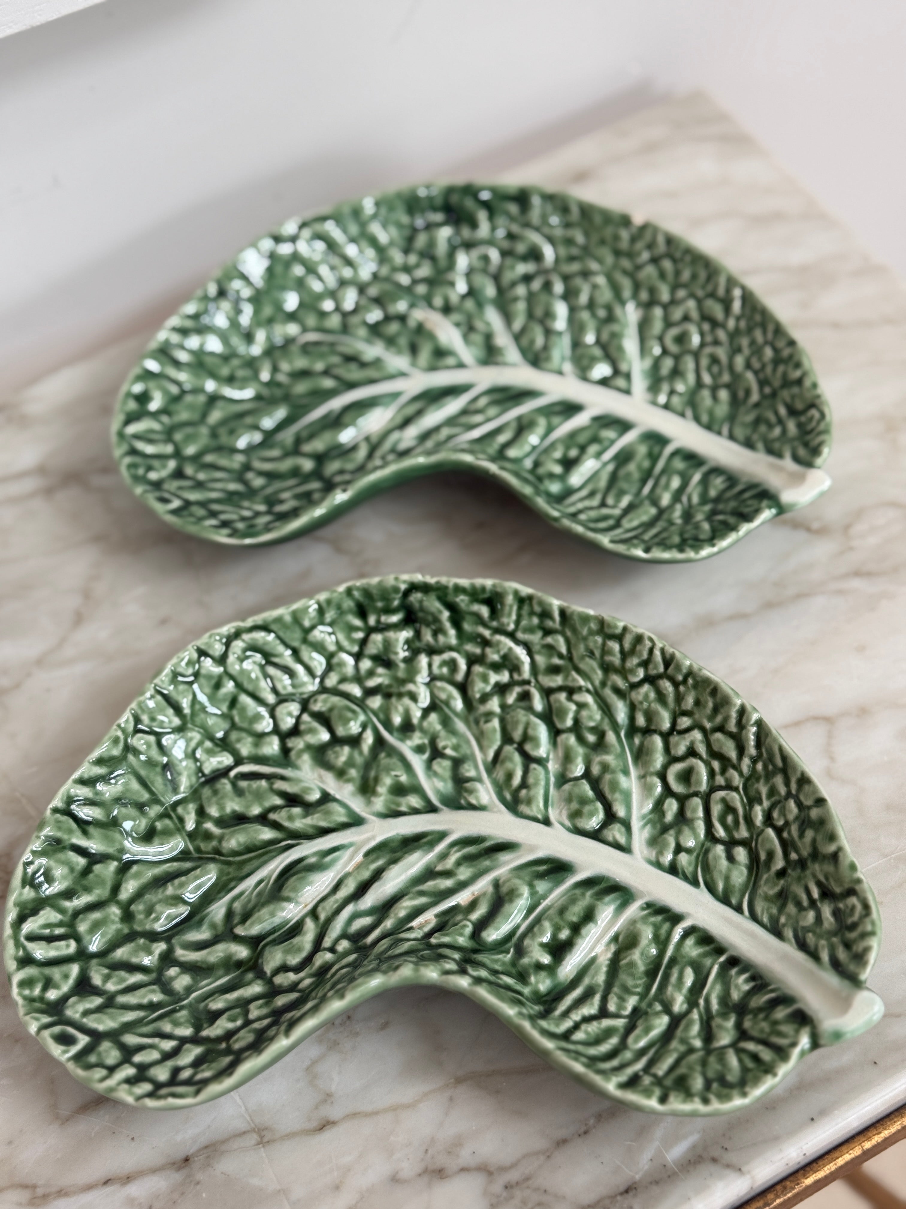 Pair of Crescent Shaped Ceramic Cabbage Plates