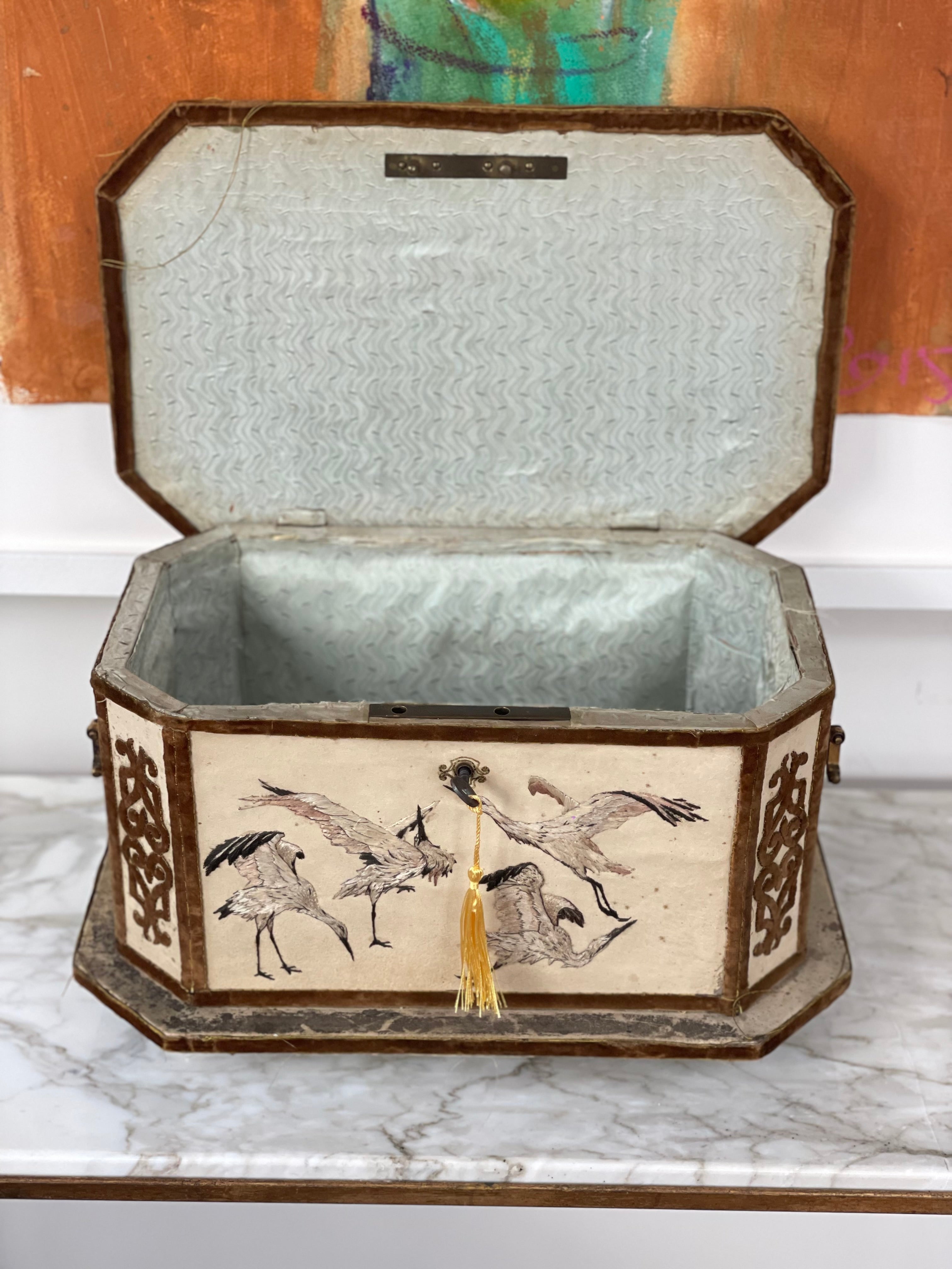French 19th Century Velvet Embroidered Box