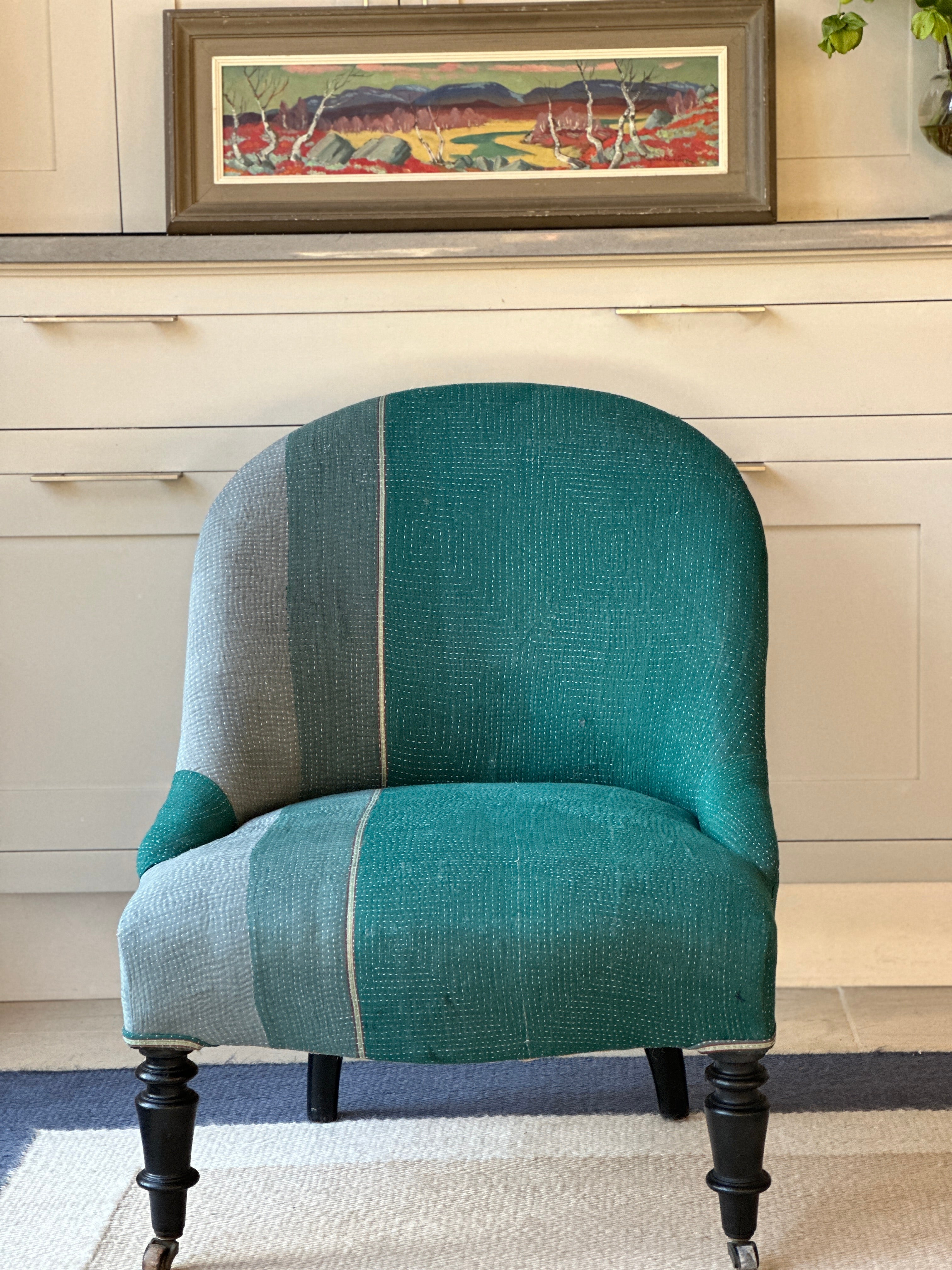French Slipper Chair Upholstered in Fab Vintage Kantha