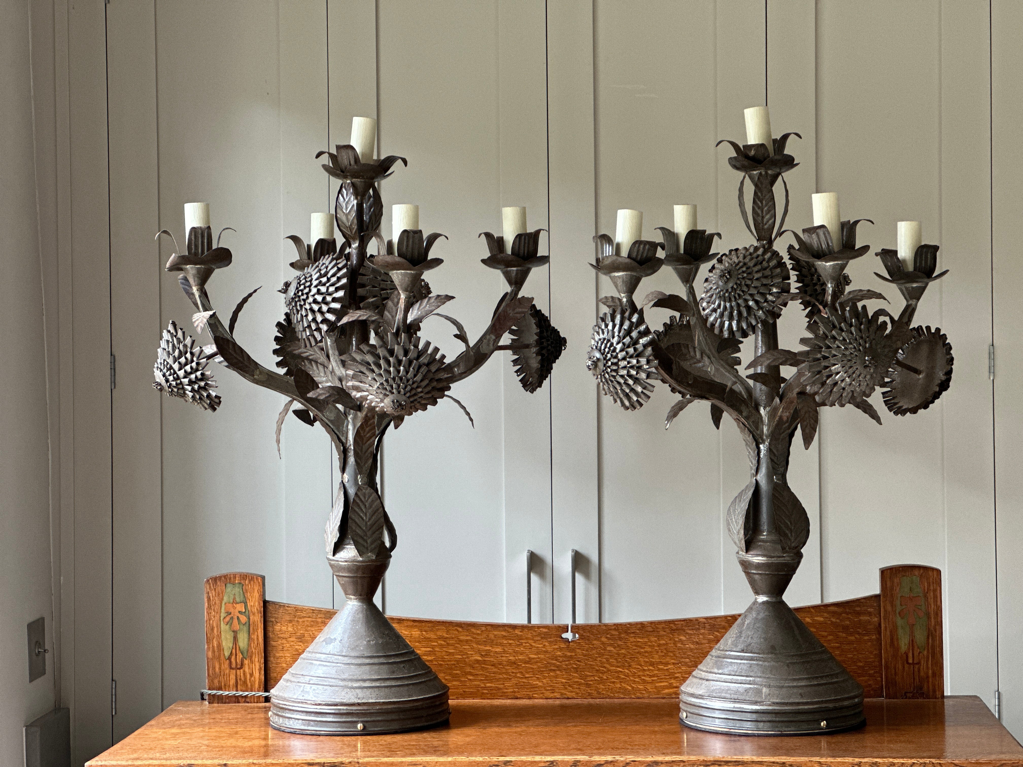 DF-French Pair of Toleware Candelabra Table lamps