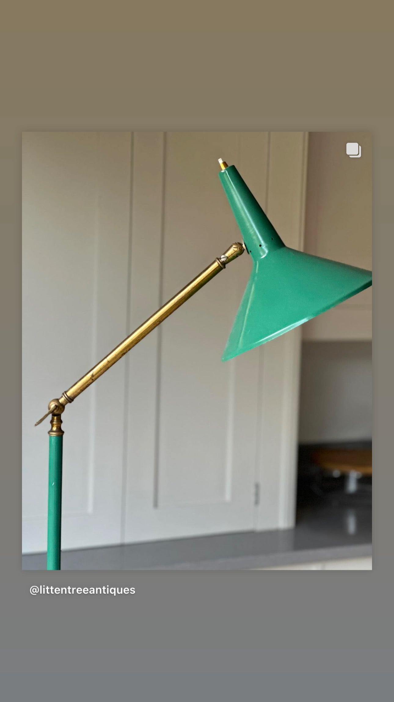 Italian 1950s Diabolo Floor Lamp in Green Enamel and Brass