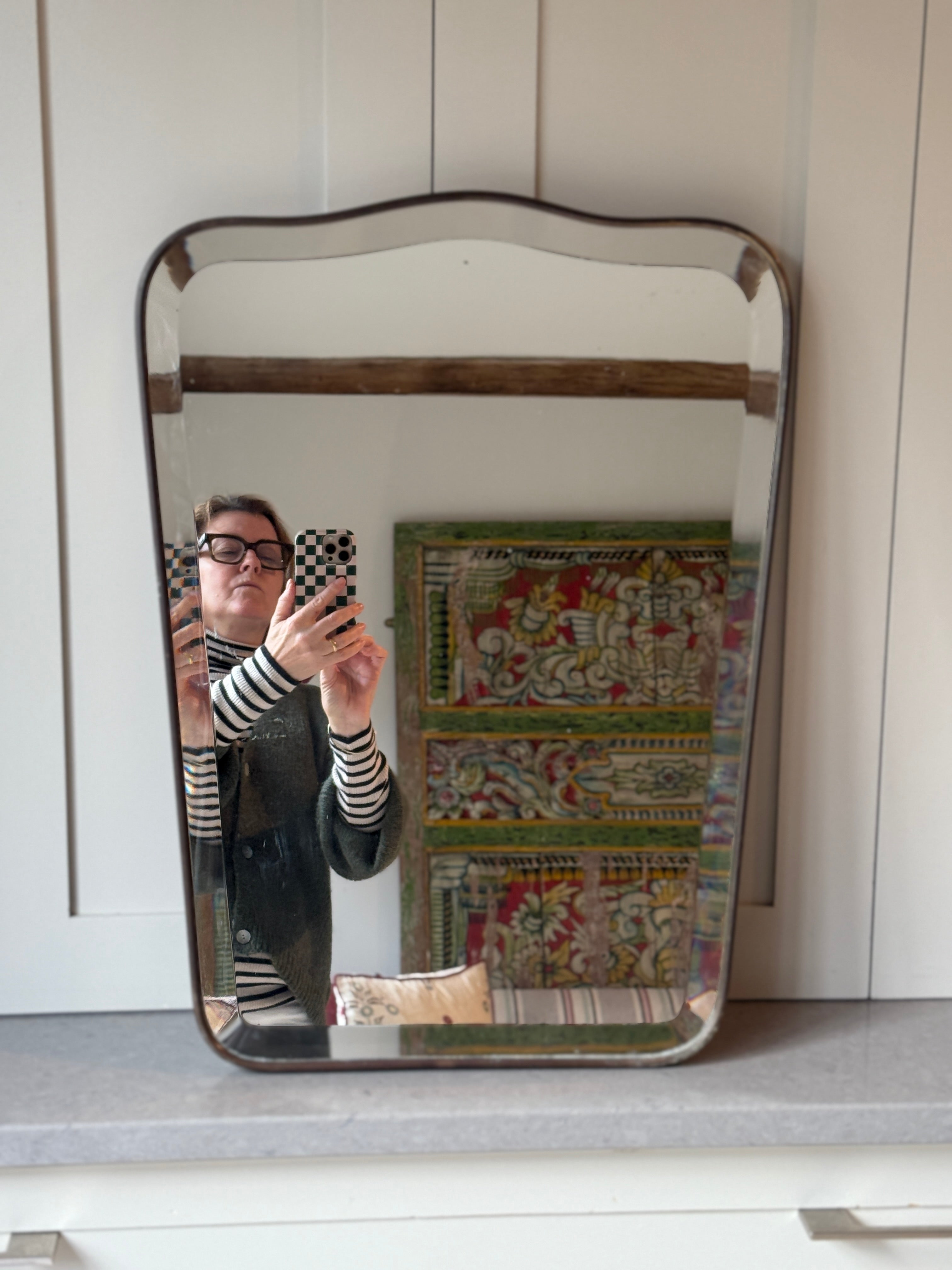 Italian Brass Shield Mirror with Bevelled Plate 60cm by 45cm