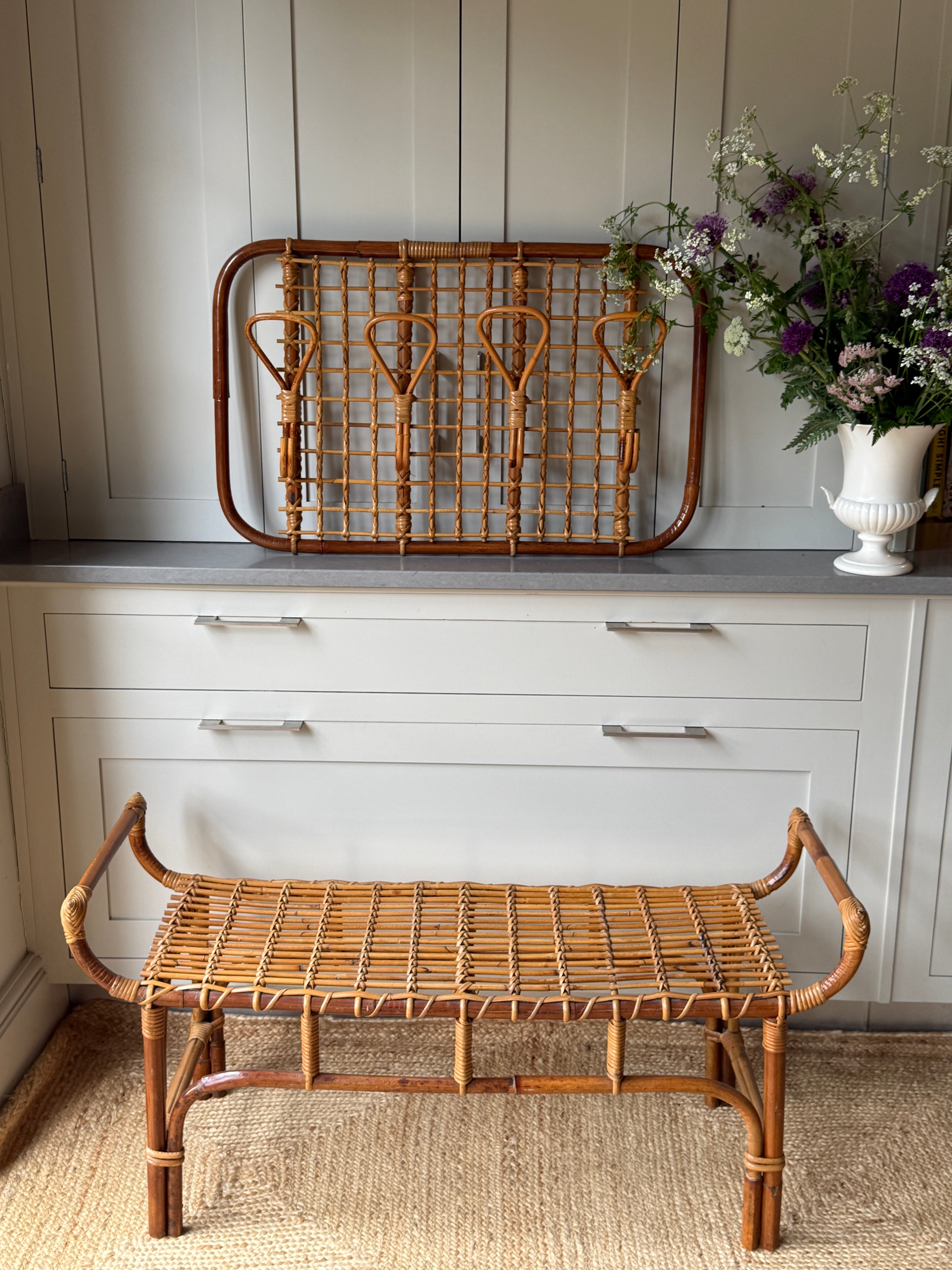 Bonacina Bamboo Bench & Wall Rack Italy 1960s