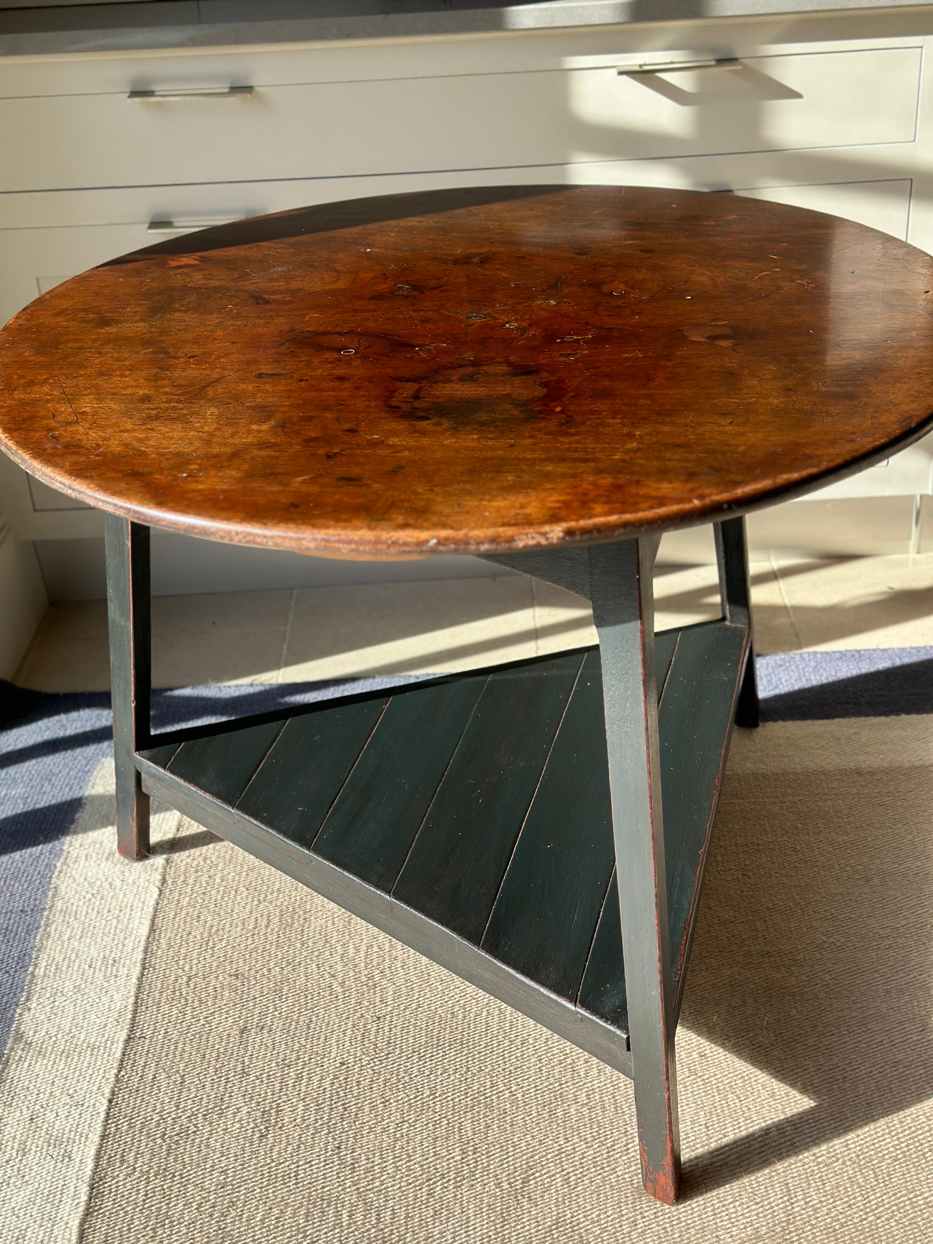 Large Painted Pine Cricket Table with A Stunning Mahogany Top