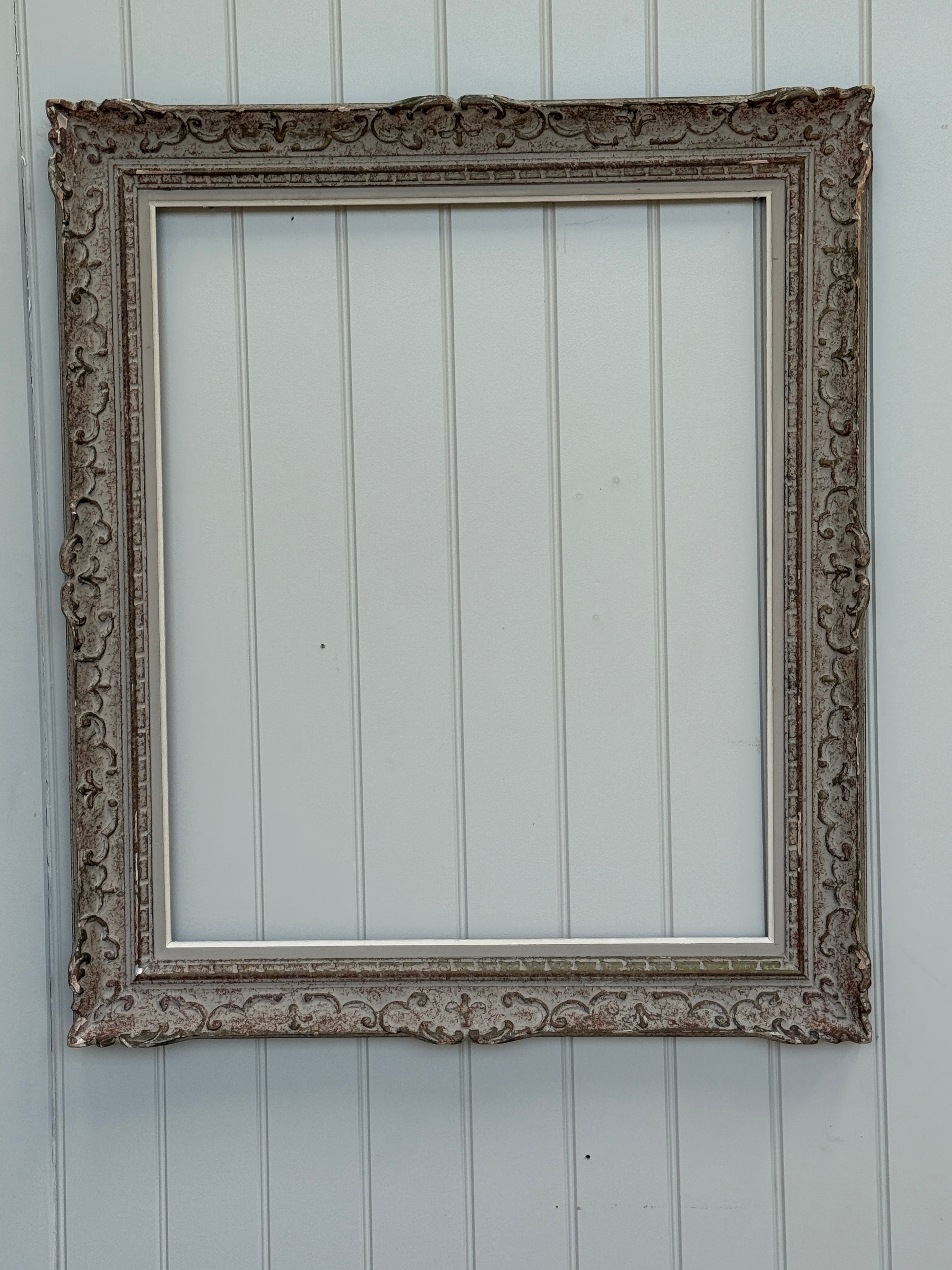 Ornate Rococo-Style Picture Frame in Grey-Painted Finish