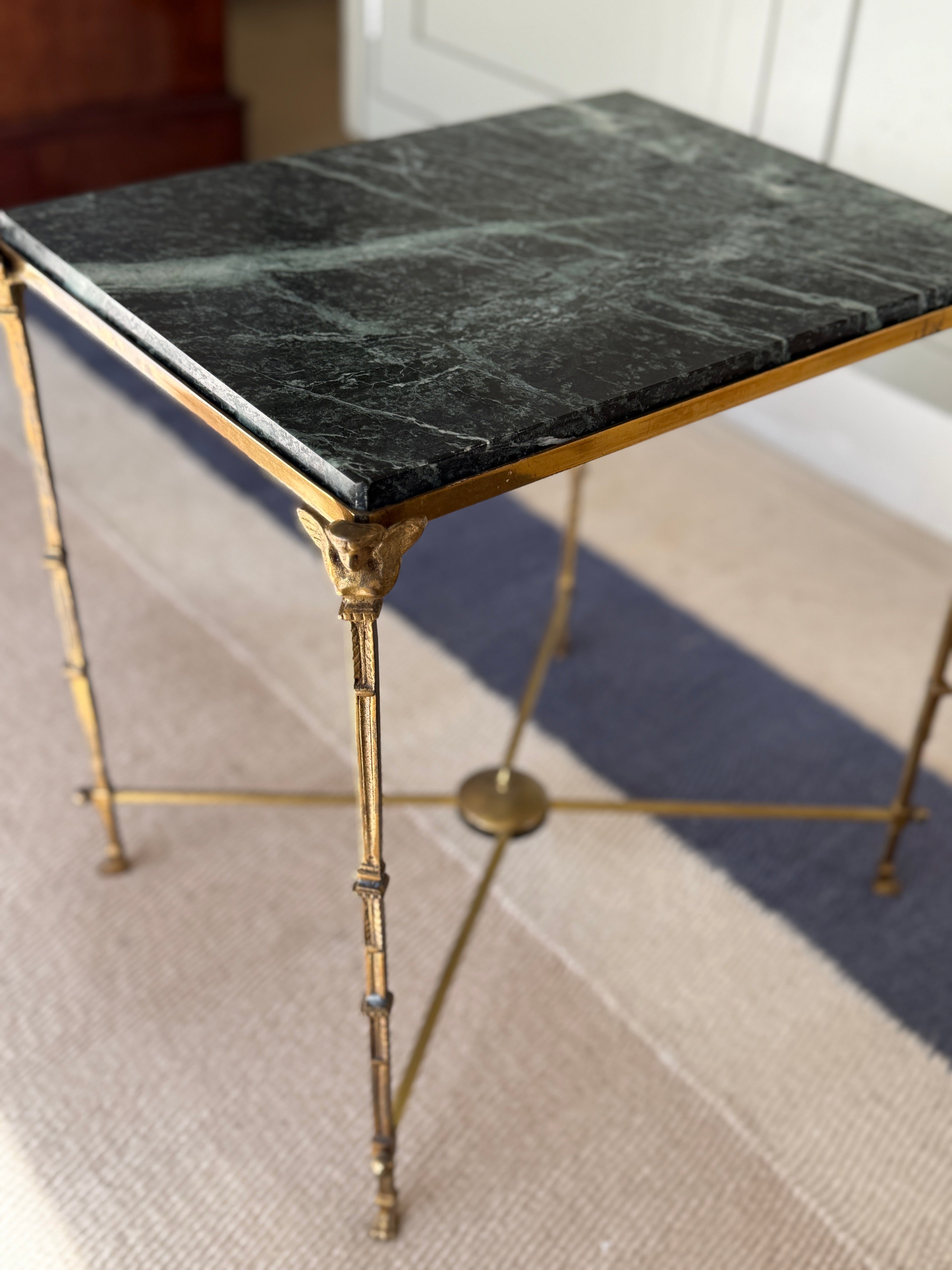 Green Marble and Brass End Table
