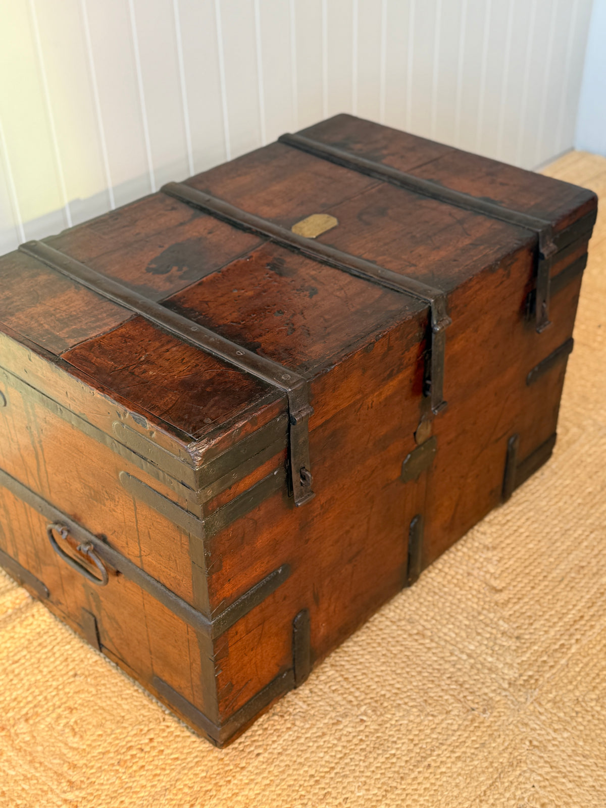 Early 19th Century Iron-Bound Strongbox, Engraved Brass Plaque for Commissary General Sir Randolph Isham Routh KCB