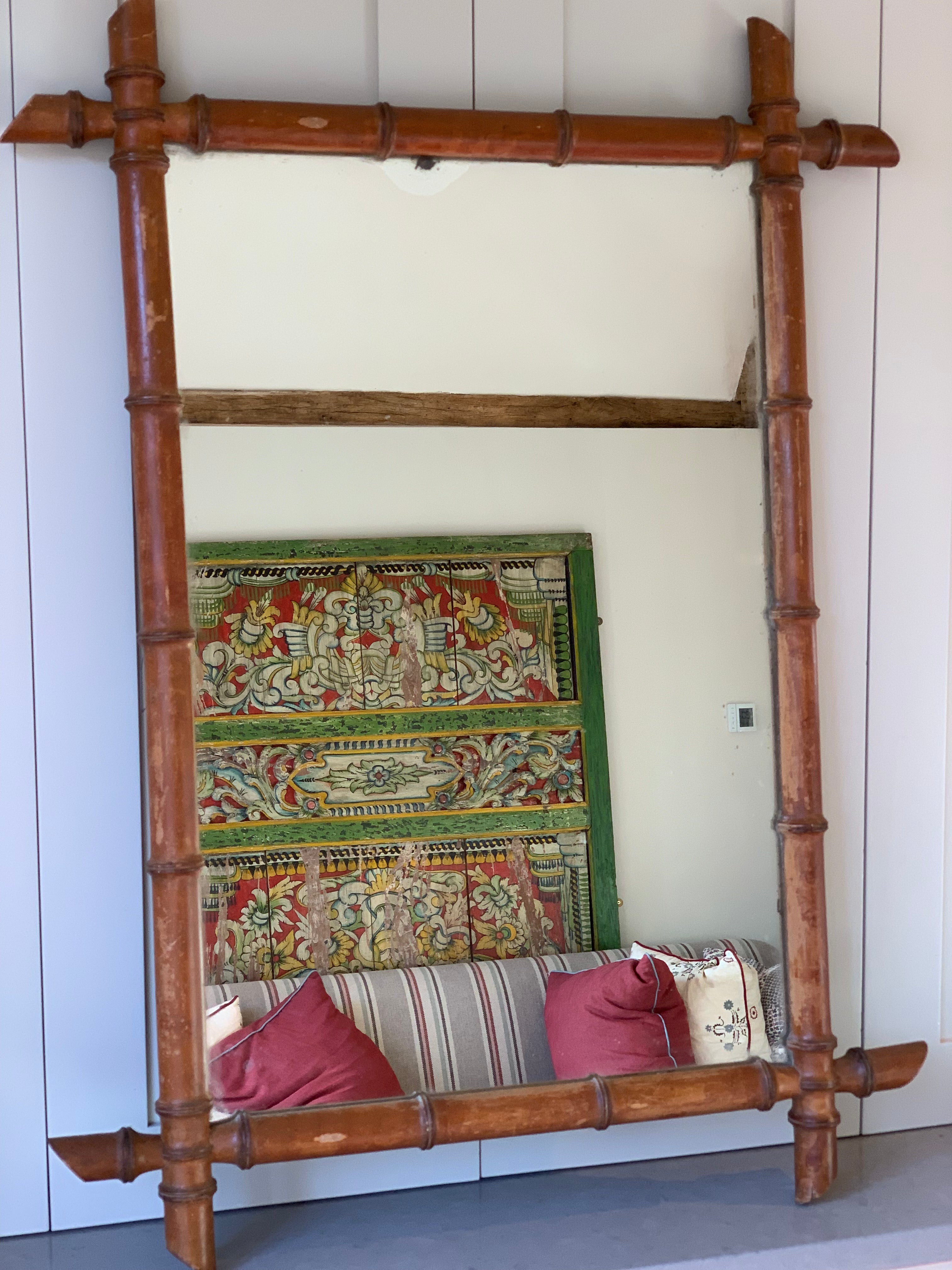 Extra Large French Oak Faux Bamboo Mirror