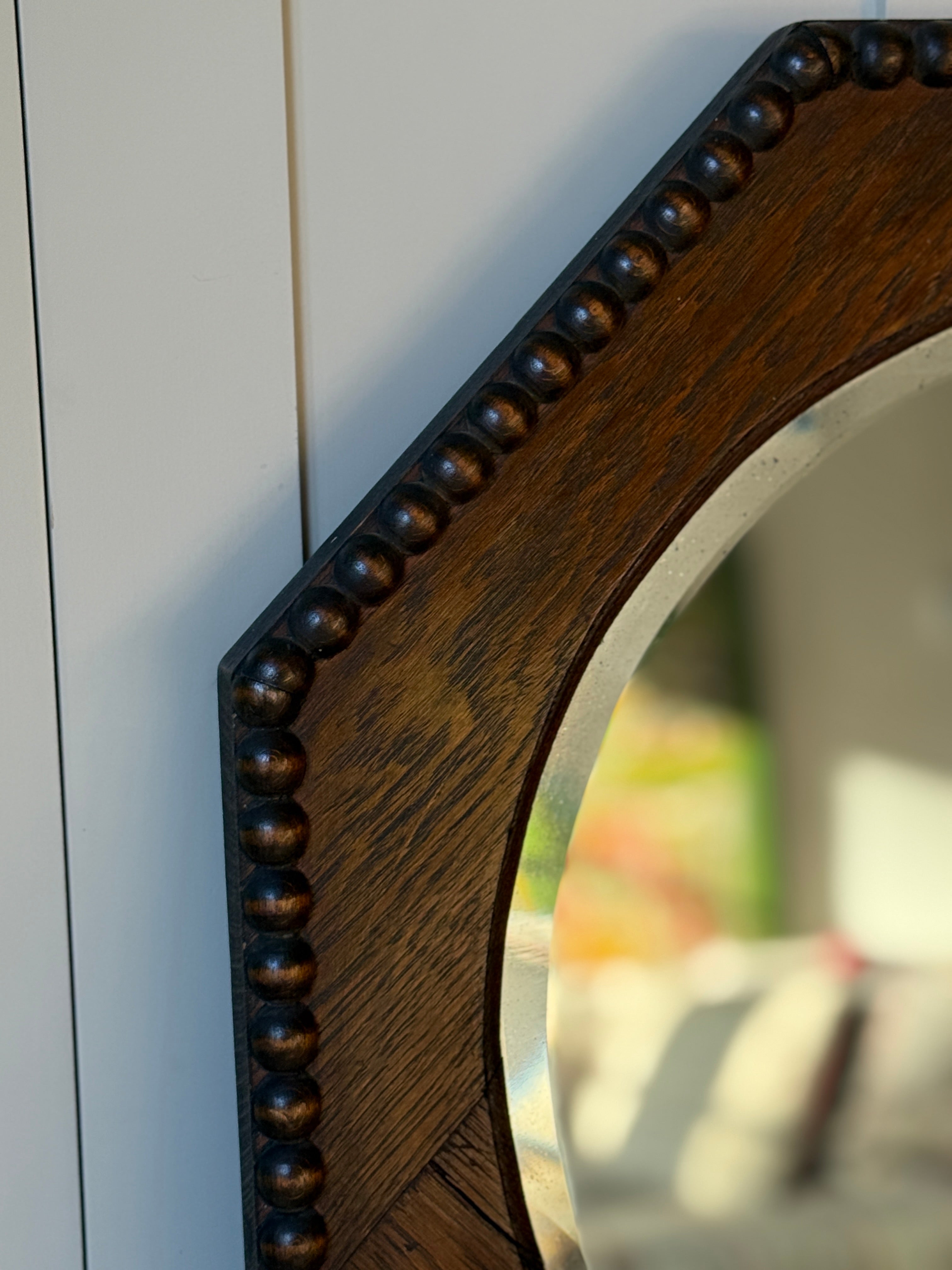 Arts & Crafts Octagonal Wooden Mirror with Bobbin Border