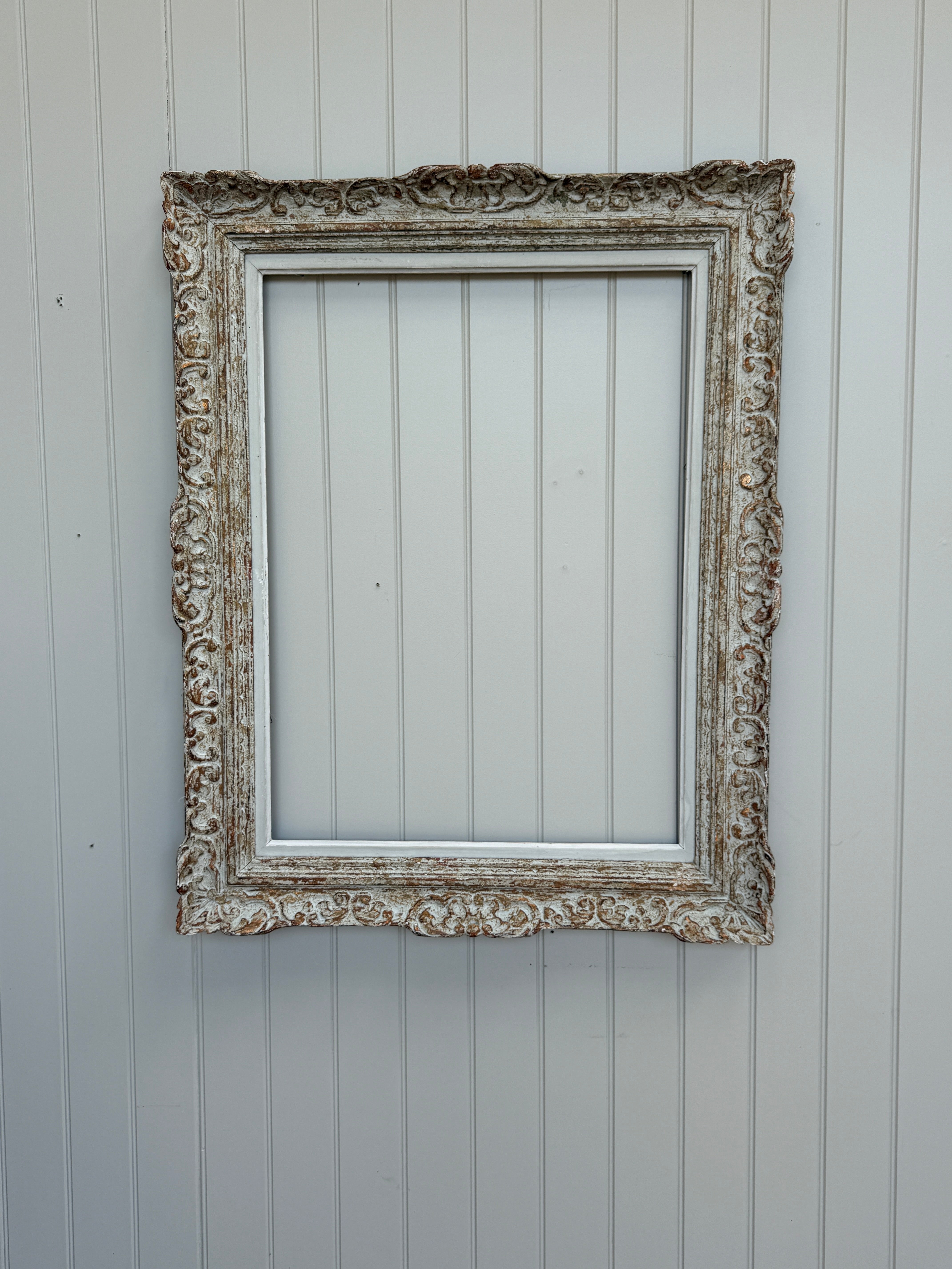 Large Ornate Rococo-Style Picture Frame in Grey-Painted Finish