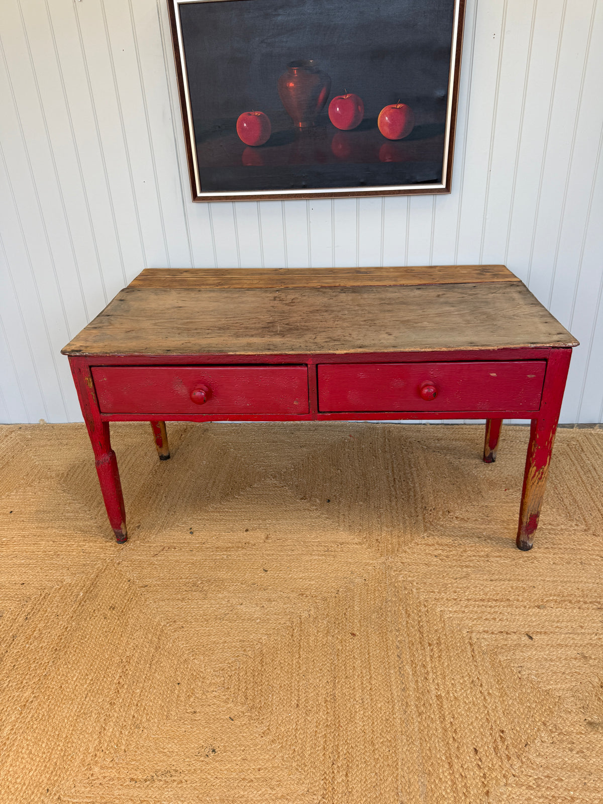 Antique Painted Pine Prep Table with Red Paint