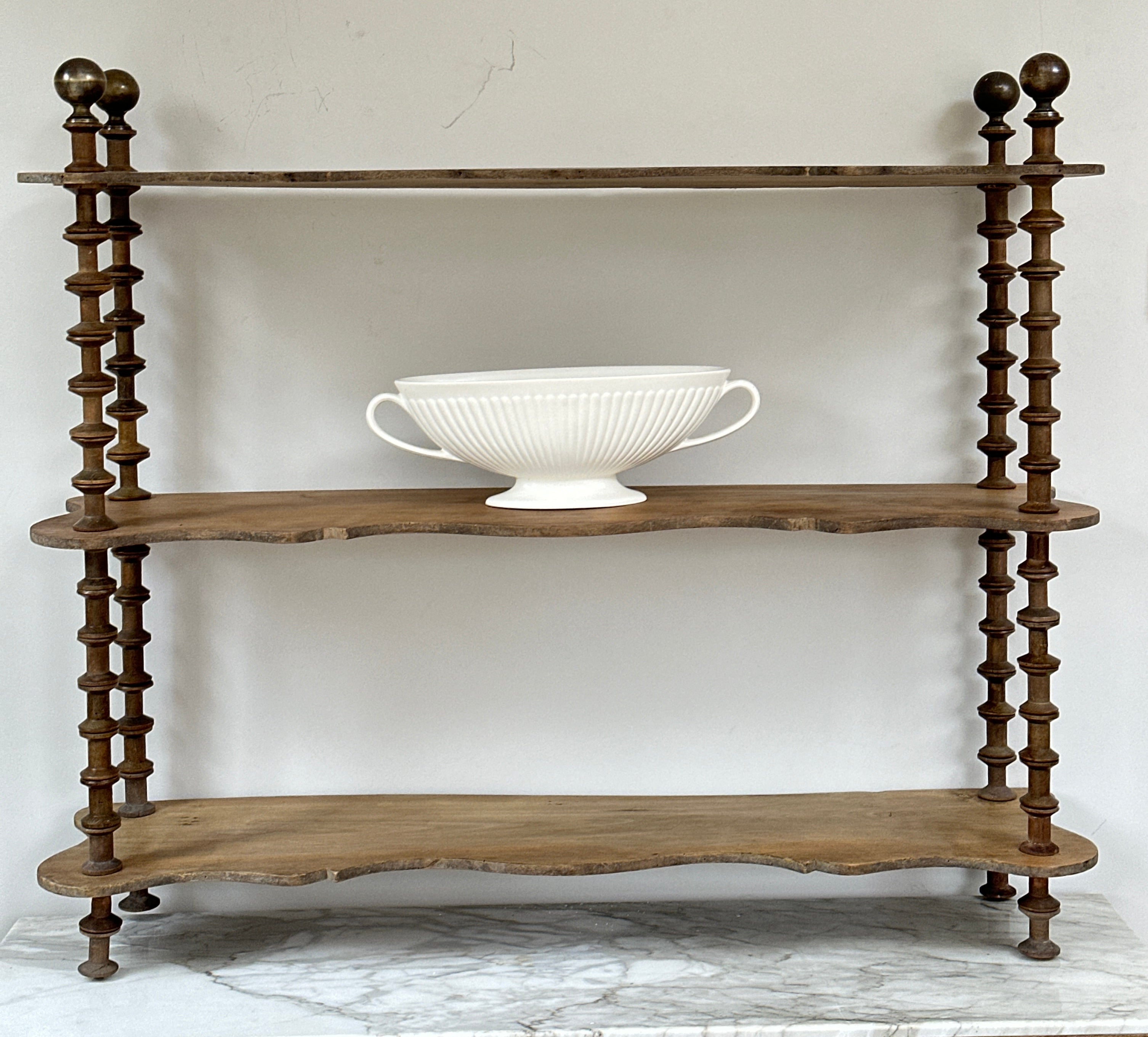 Large Cotton Reel Shelves with Brass Finials