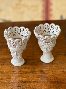 Small Pair of White Ceramic Vases or Candle sticks